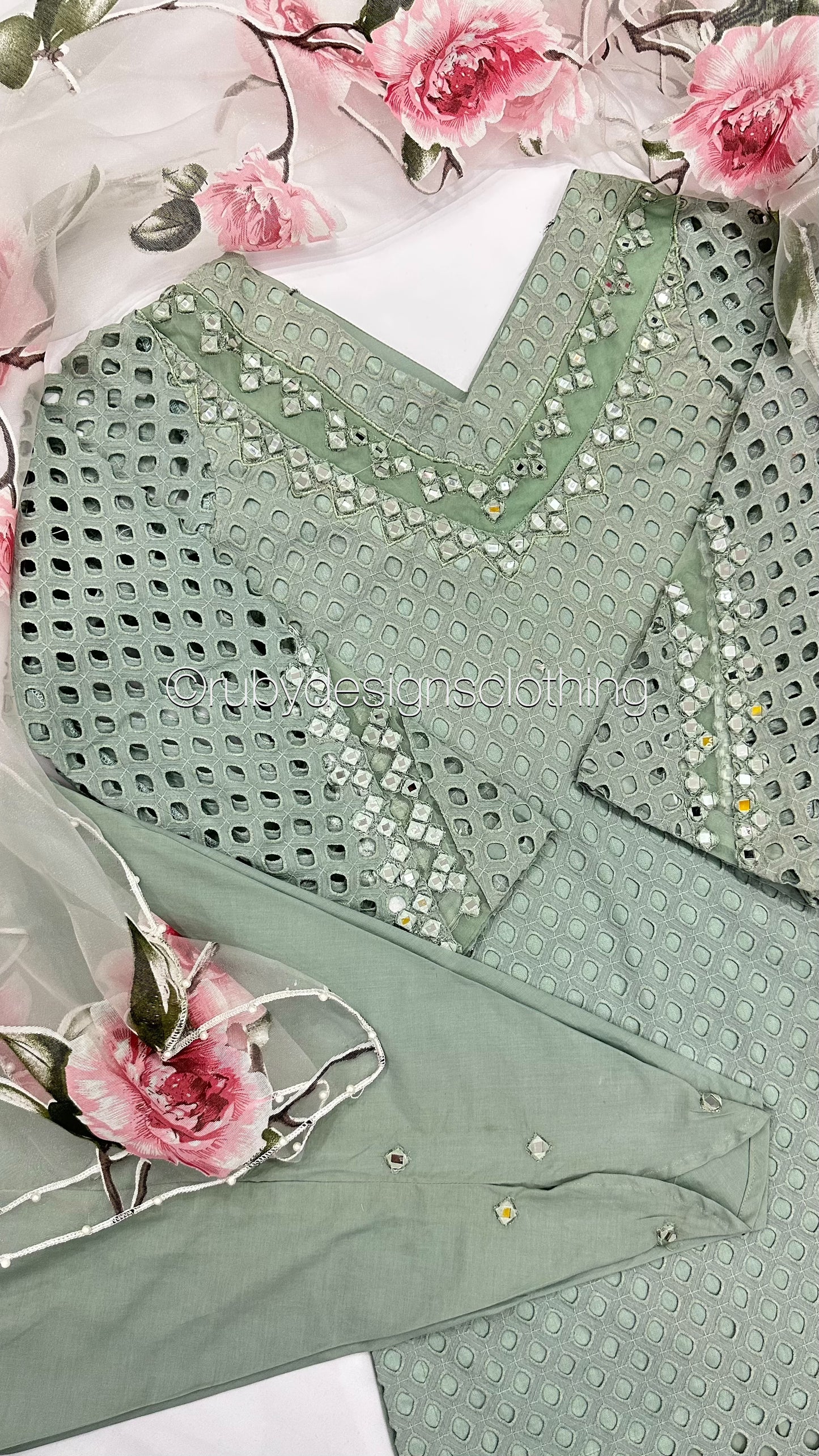 LEENA Sage - 3 Piece Chikankari Suit with Tulip Shalwar (8025573753045)