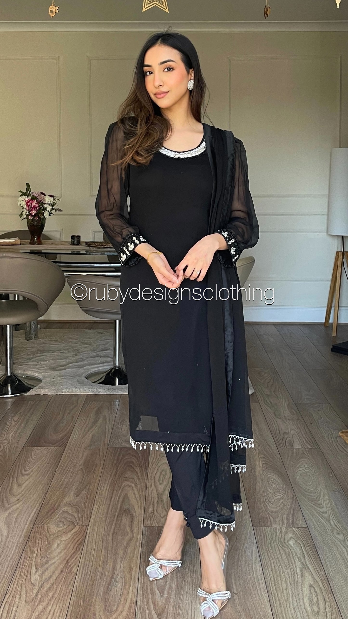 SERENA Black - 3 Piece Black Chiffon Suit with Chiffon Dupatta (8025011454165)