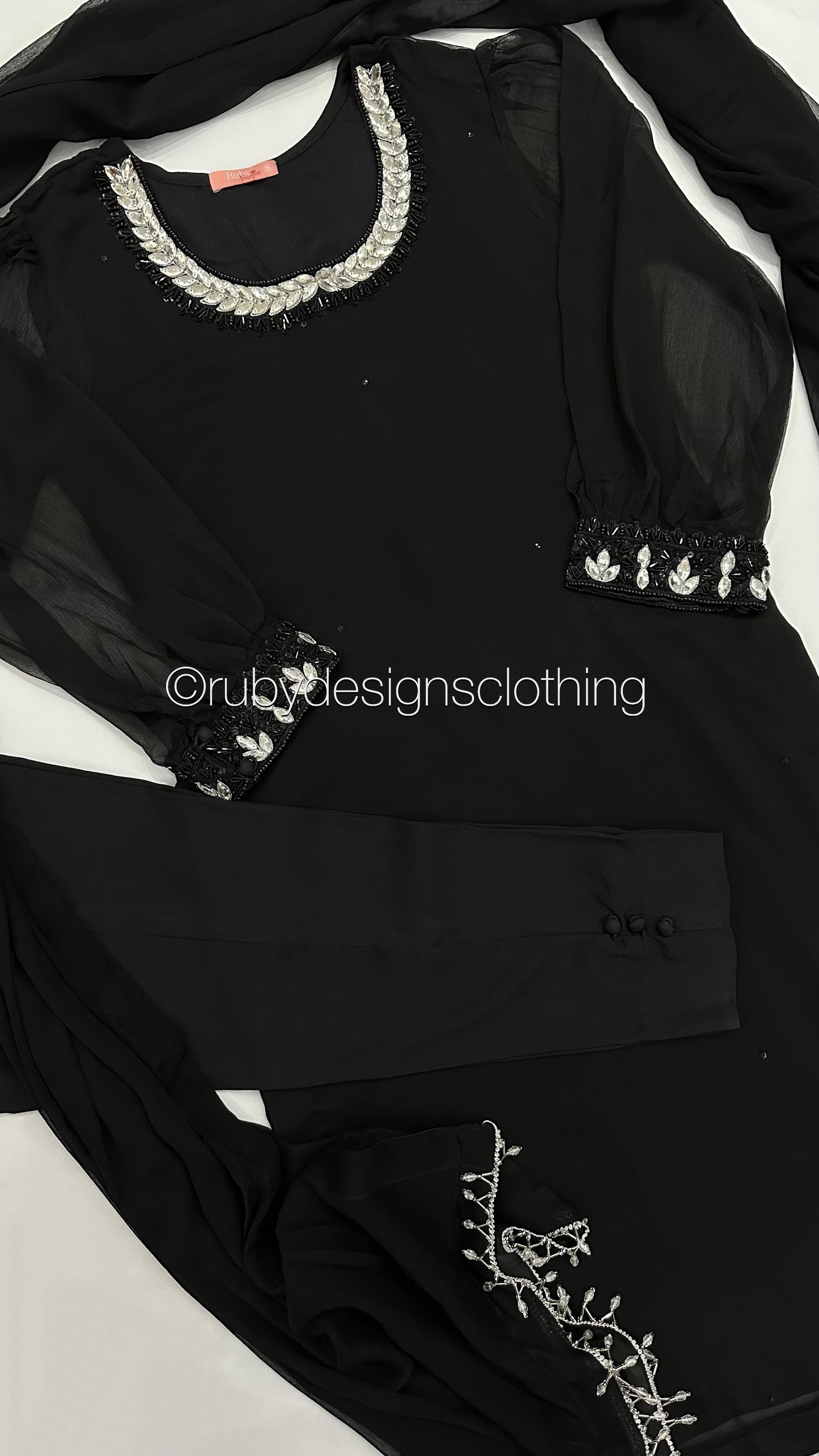 SERENA Black - 3 Piece Black Chiffon Suit with Chiffon Dupatta (8025011454165)