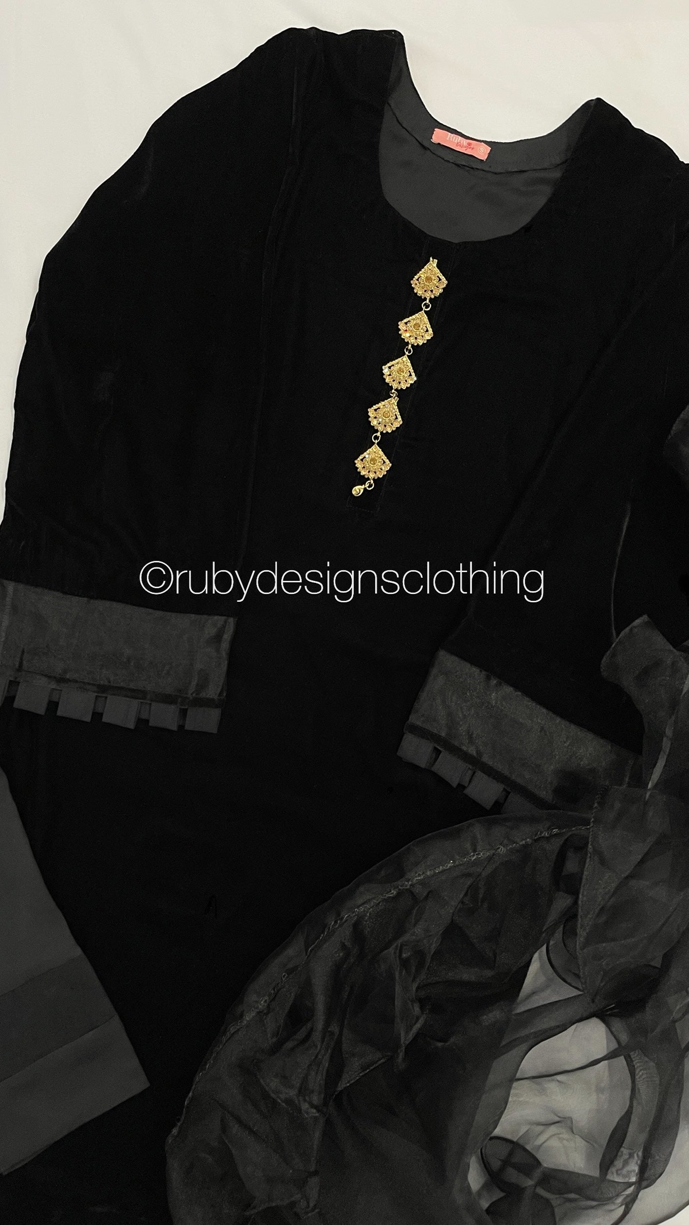 SAADIA - 3 Piece Black Velvet Suit with Organza Dupatta (7547181957333)