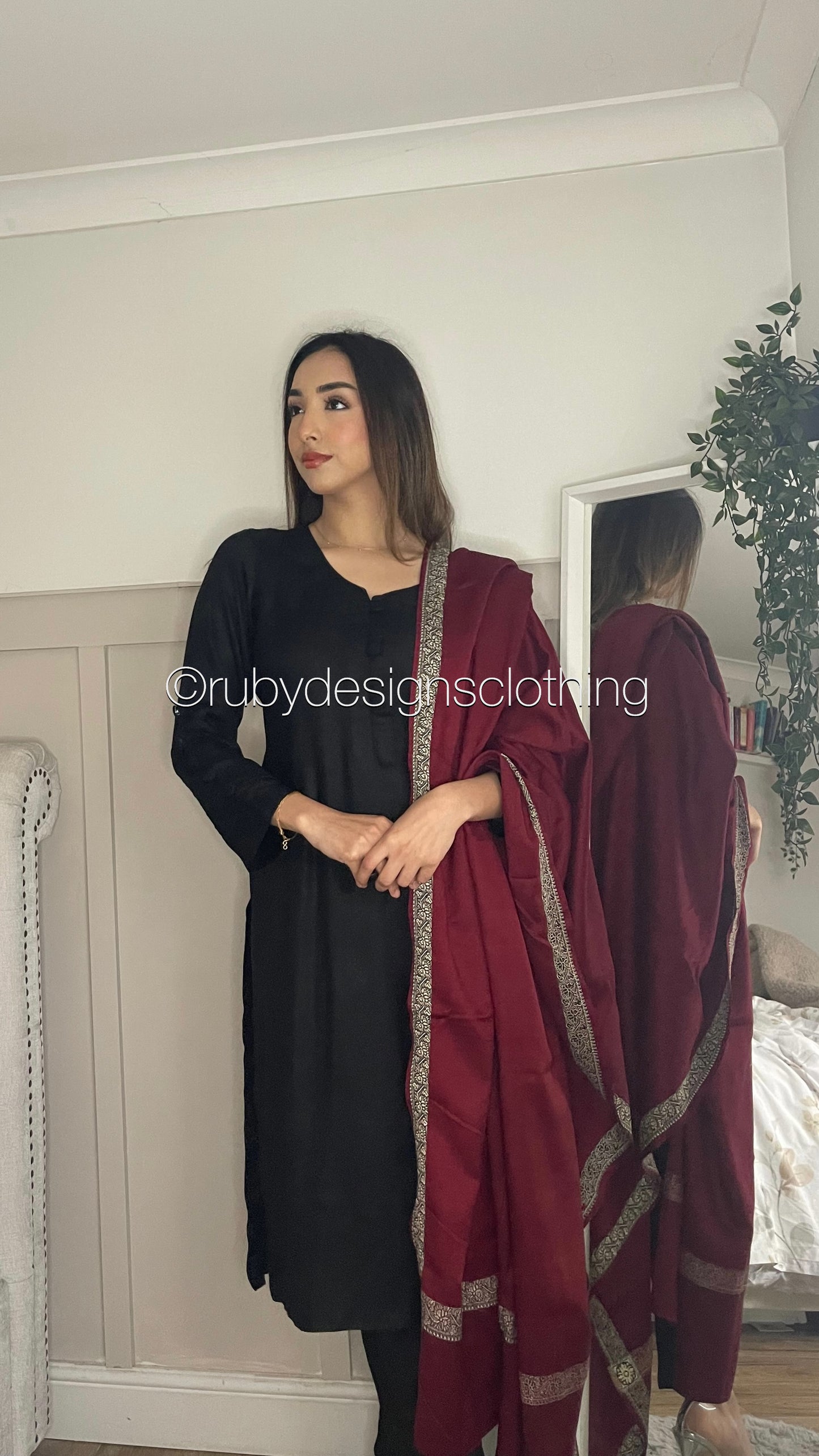 NIMRA - 3 Piece Black Marina Suit with Maroon Shawl (7974927728853)