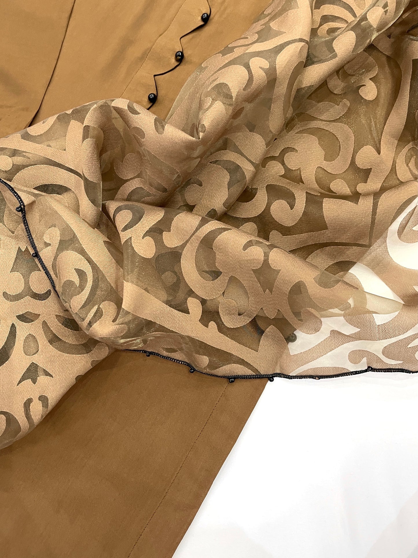 HIBAH - 3 Piece Brown Linen Suit with Printed Organza Dupatta (7472416882901)
