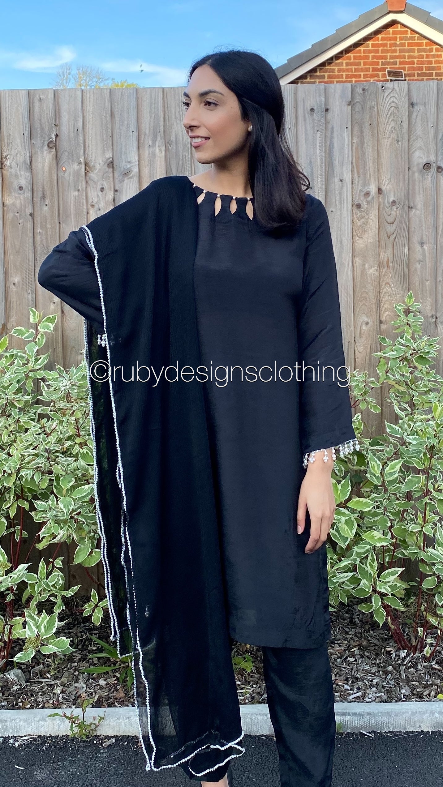 AMELIA Black - 3 Piece Raw Silk Suit with Loop Cutout Neck (8020413219029)