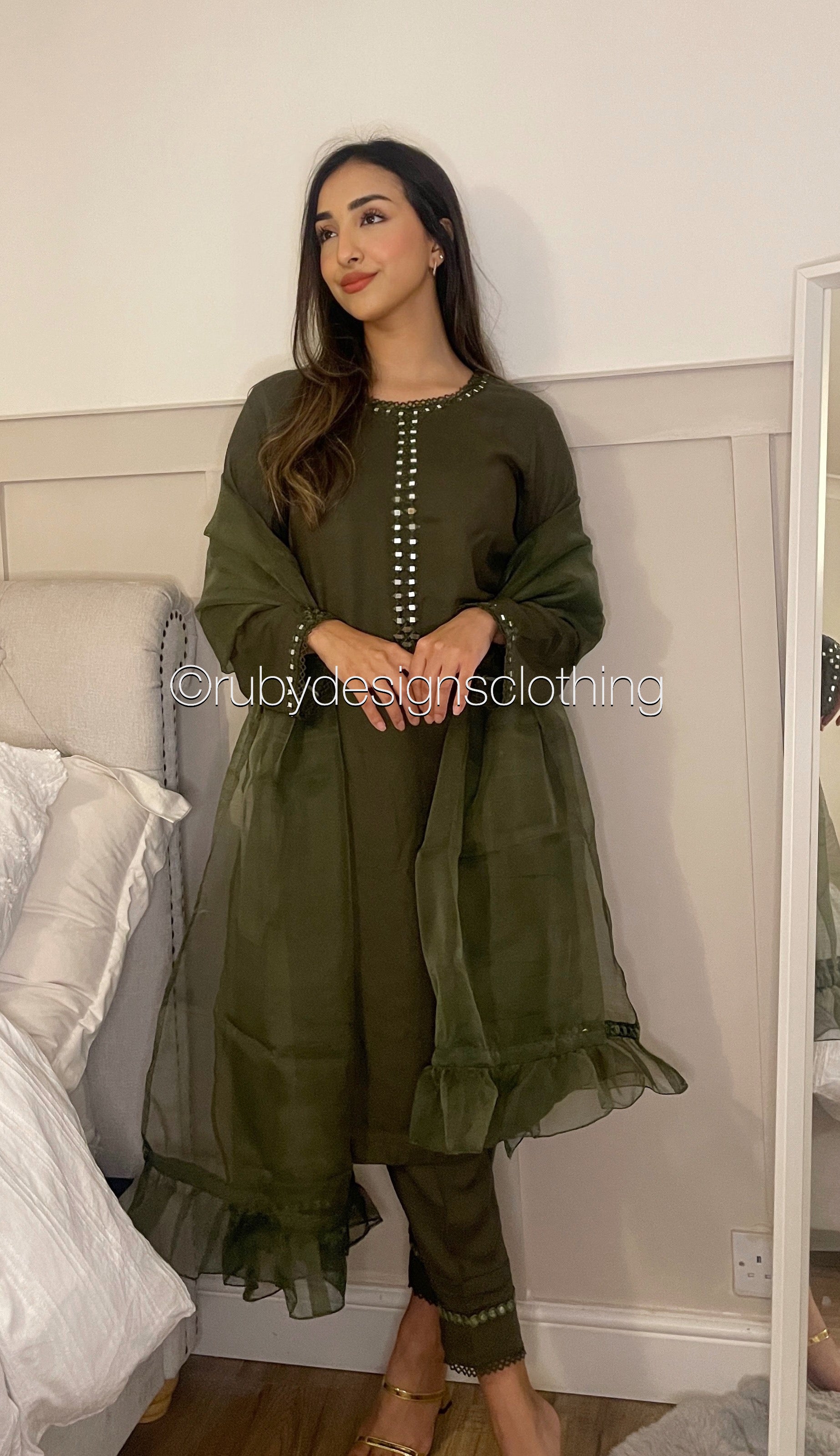 HENNA - 3 Piece Khaki Marina Suit with Mirror Work (7934798168277) (8748151603413)
