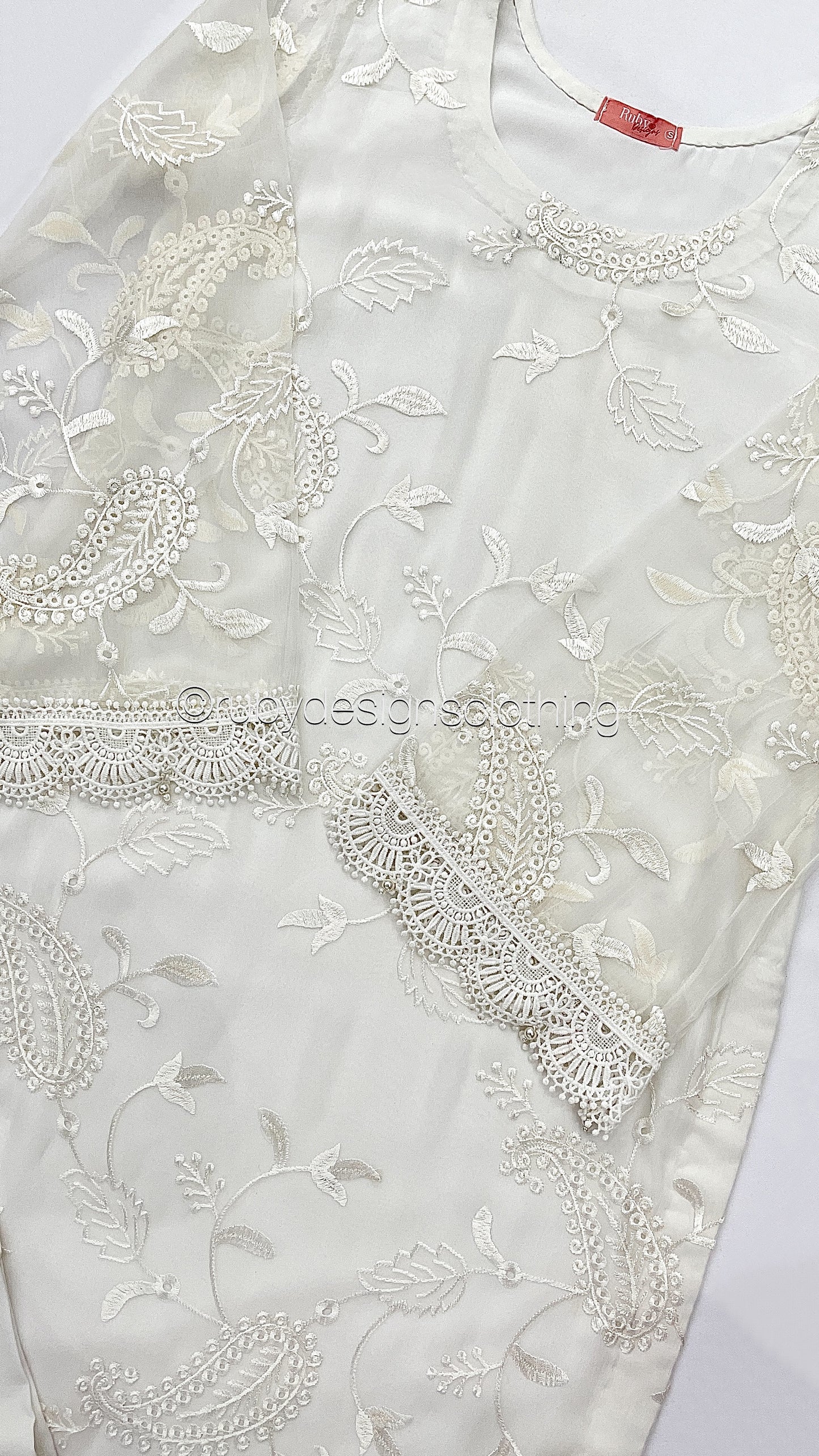 IQRA - White 3 Piece Embroidered Chiffon Suit with Organza Dupatta (7649357889749)