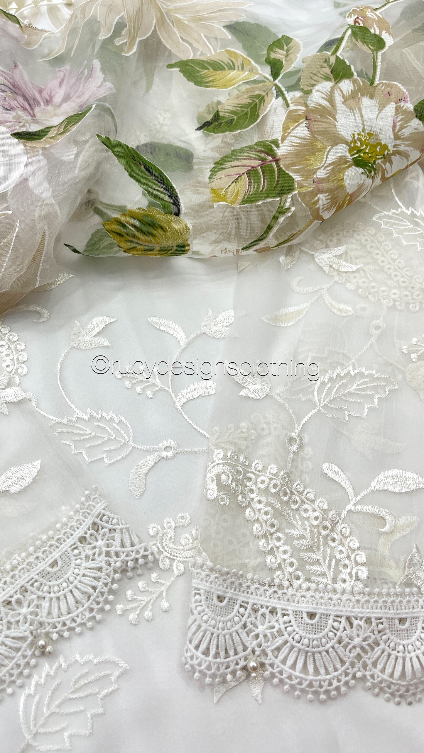 IQRA - White 3 Piece Embroidered Chiffon Suit with Organza Dupatta (7649357889749)