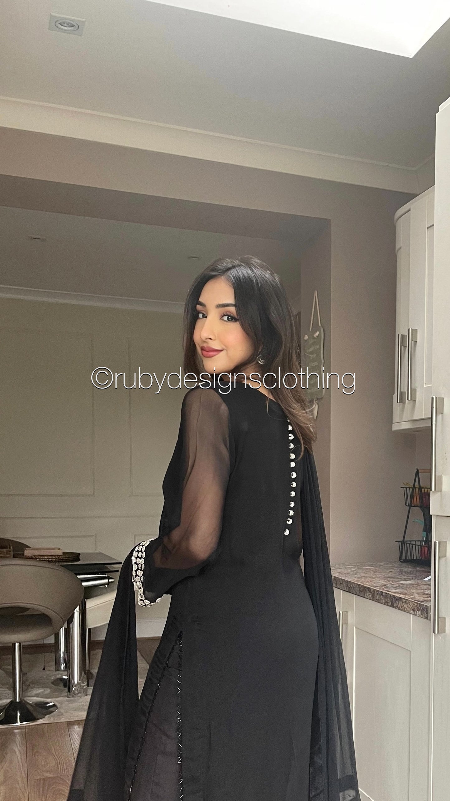 ARWA - 3 Piece Black Chiffon Suit with Chiffon Dupatta (8020991574229)