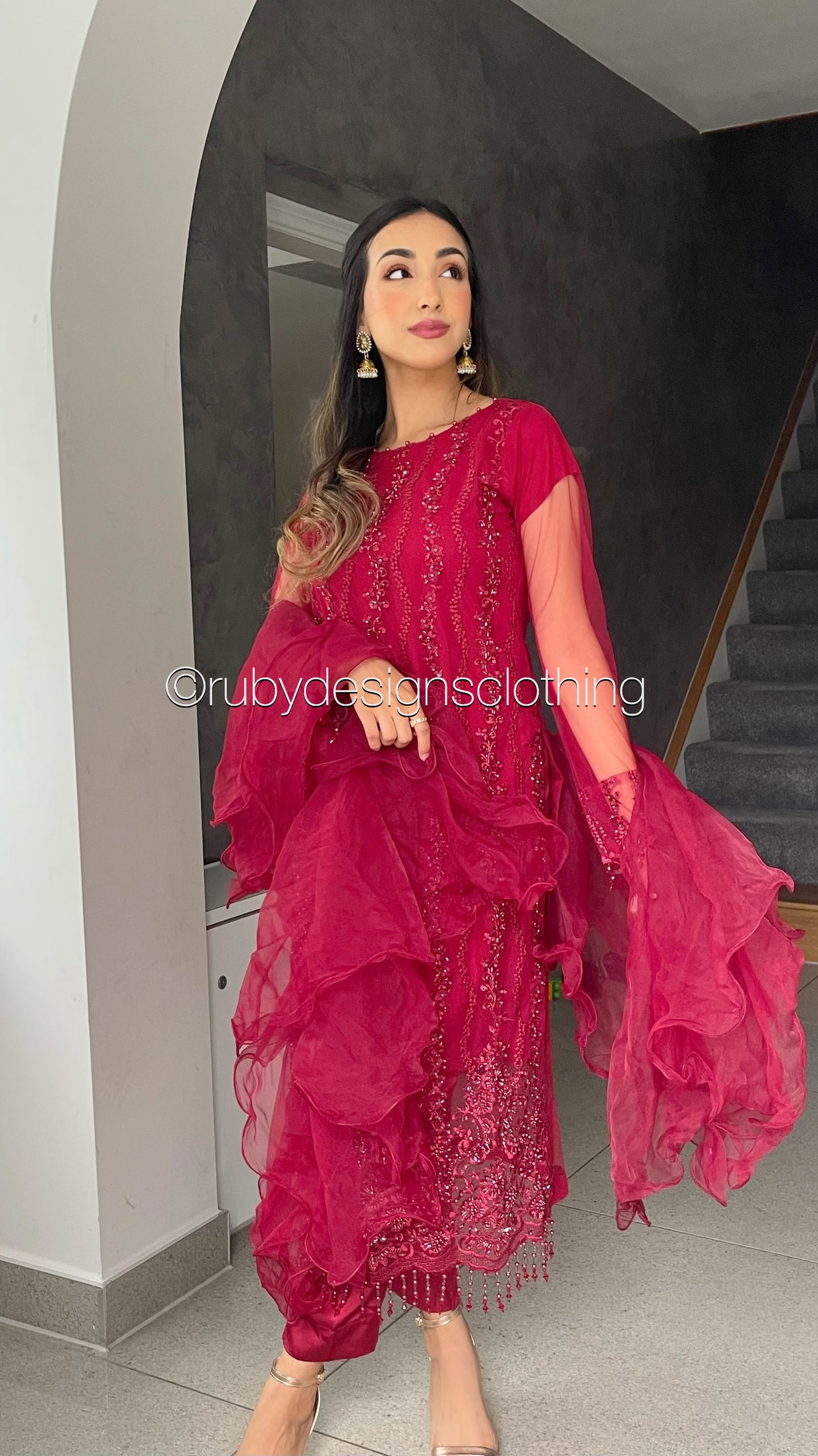 RUBY - 3 Piece Heavy Embroidered Deep Red Suit (6769942954168)