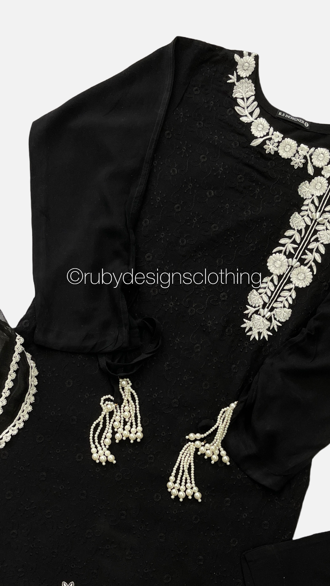 SHIZA Black - 3 Piece Linen Suit with Chiffon Dupatta (7875269099733)