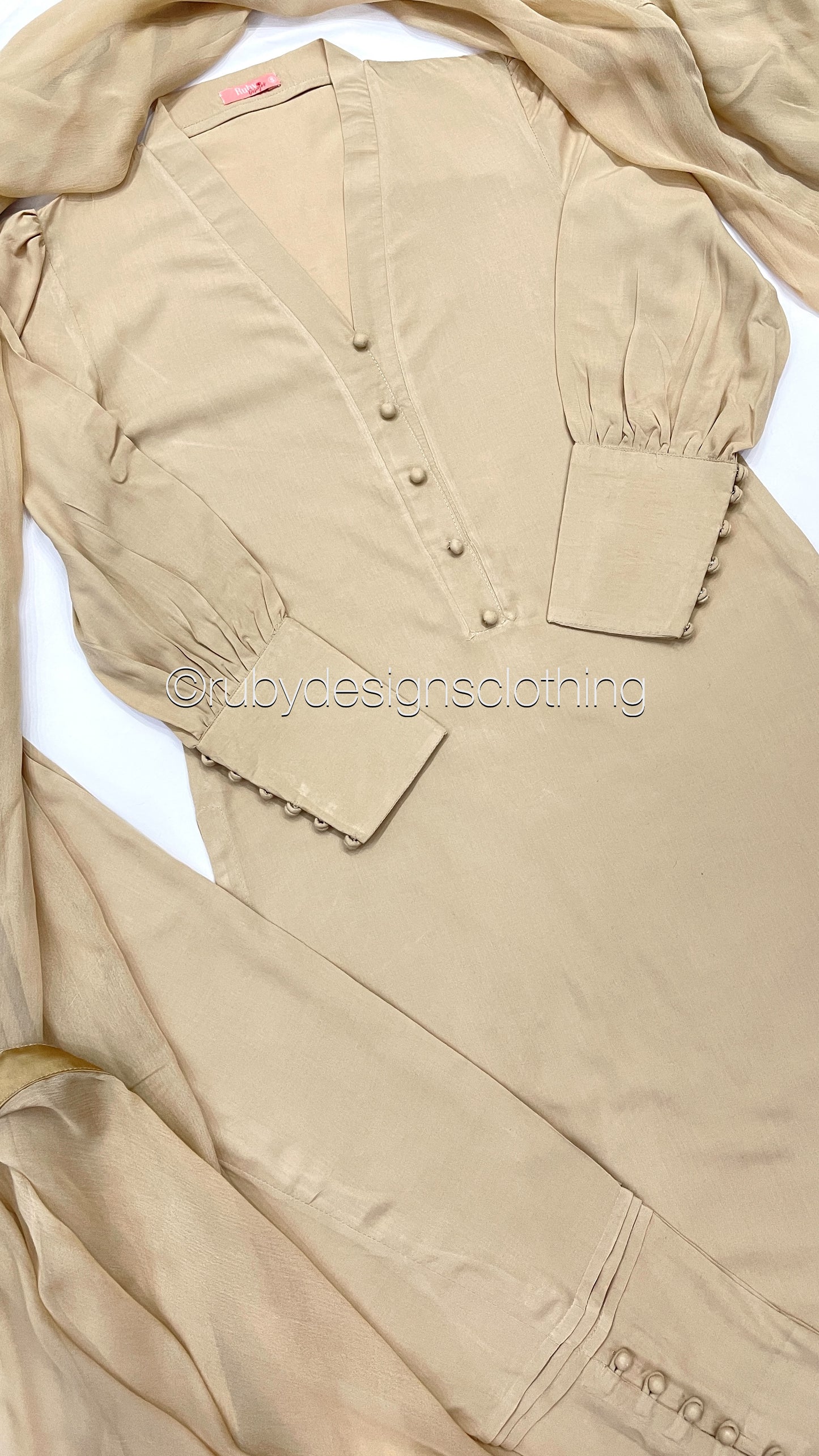 HANA Beige - 3 Piece Linen Suit with CHIFFON Dupatta (7454318592213)