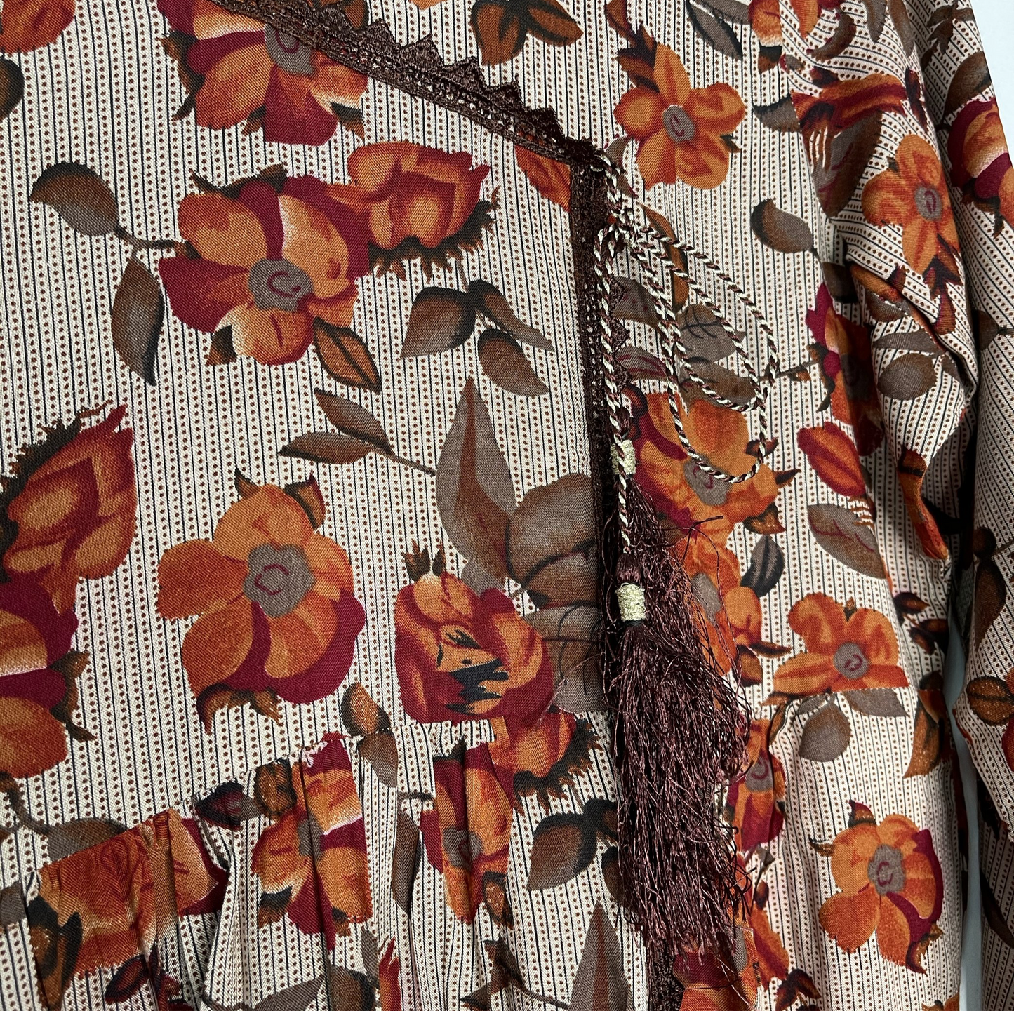 Brown 3 Piece Linen Floral Print Dress (6577917690040)
