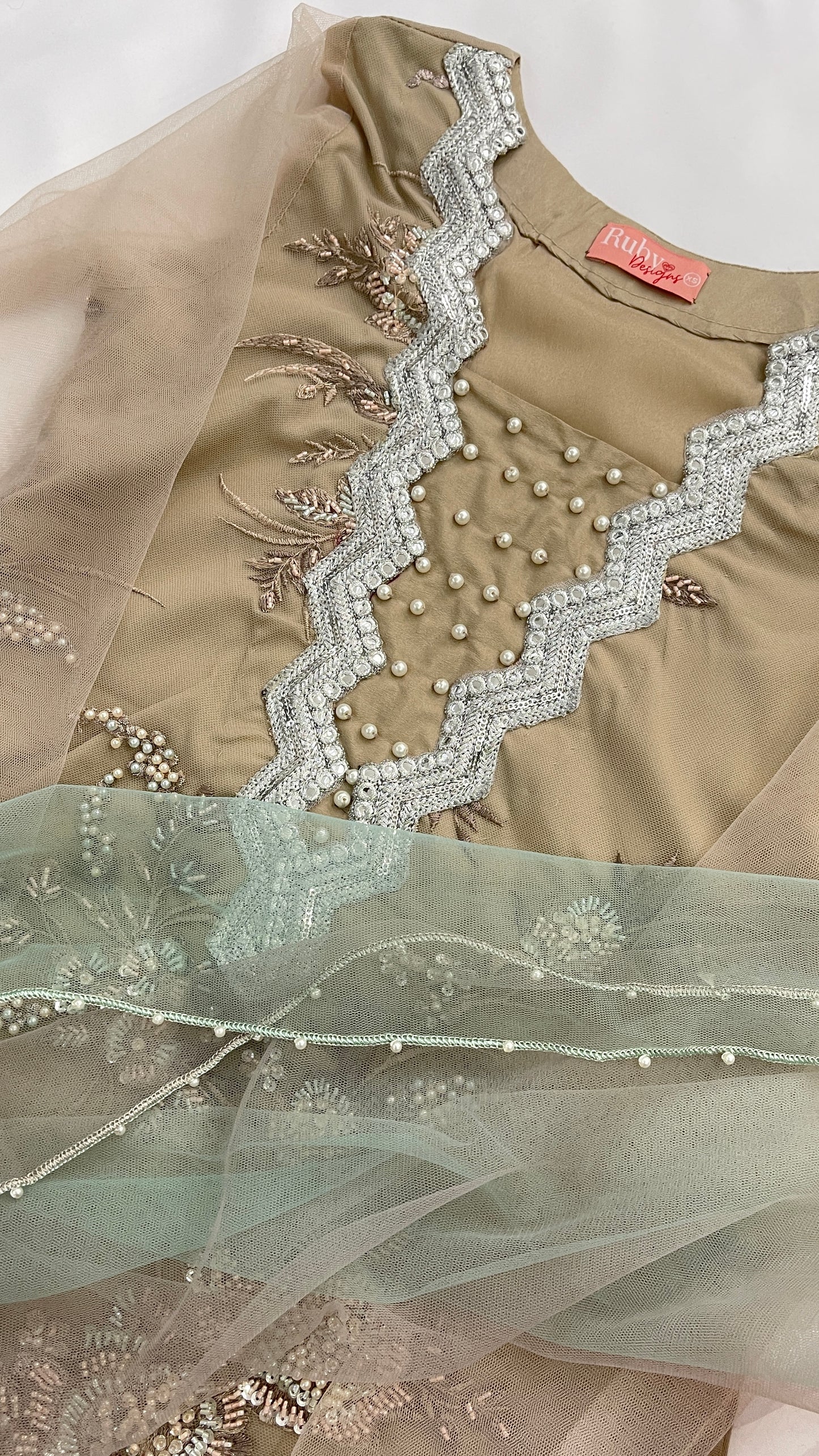 AISHA - Tan/Light Brown 3 Piece Heavy Embroidered Net Suit with Ombré Net Dupatta (7674340311253)