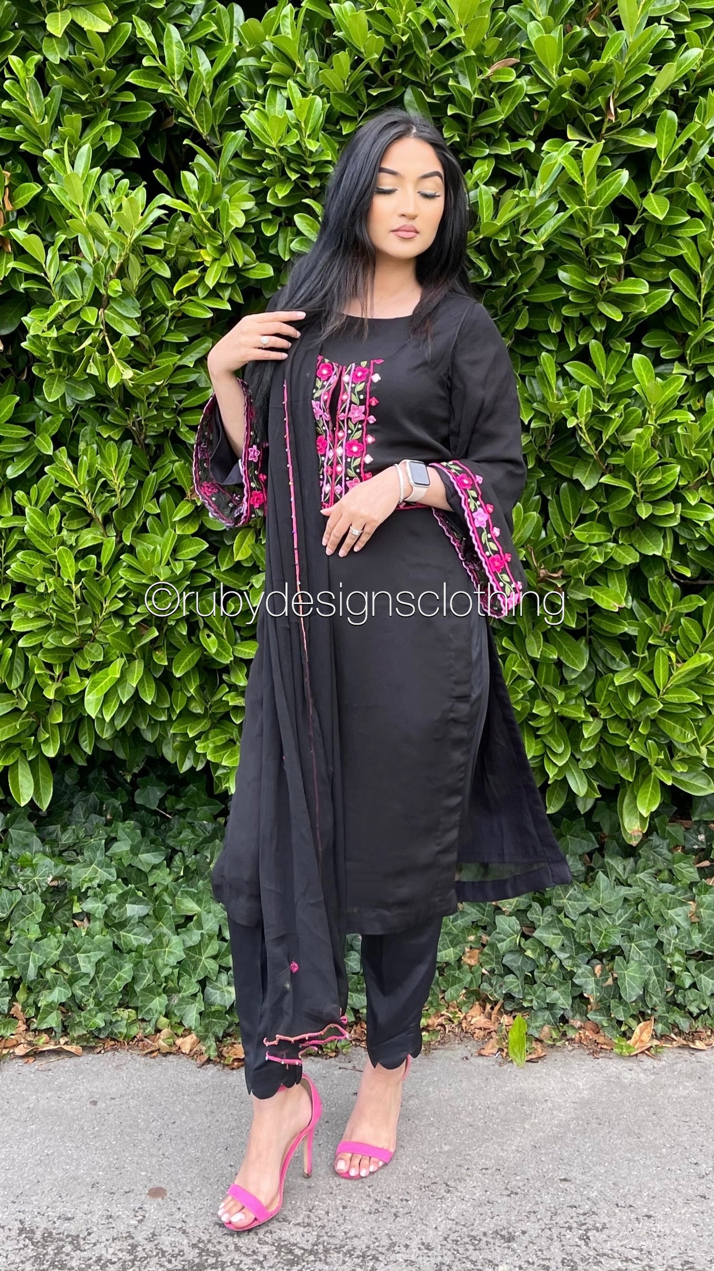 HAREEM - 4 Piece Black Chiffon Suit with Embroidered Waistcoat