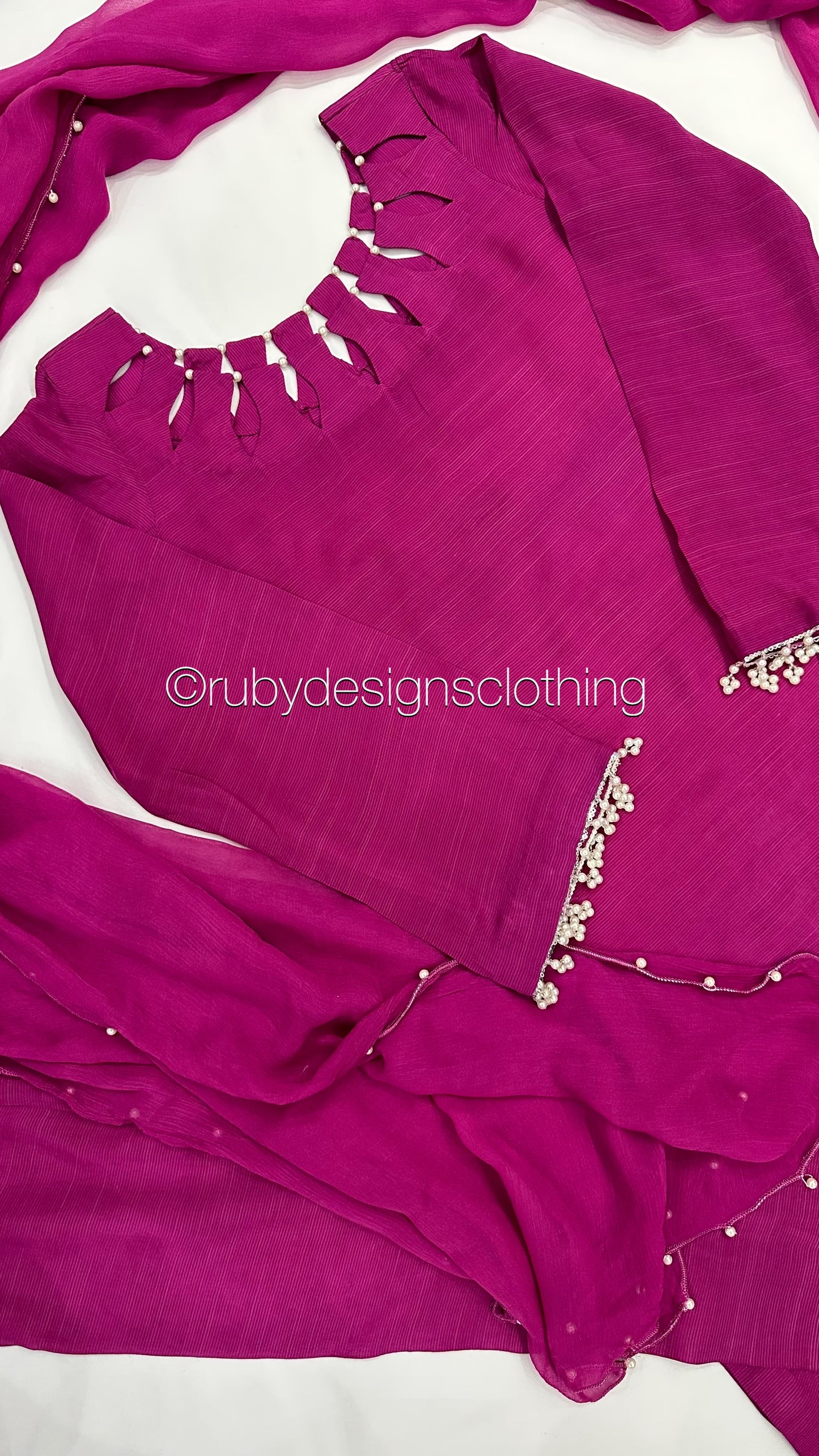 AMELIA Pink - 3 Piece Raw Silk Suit with Loop Cutout Neck (8020413382869)