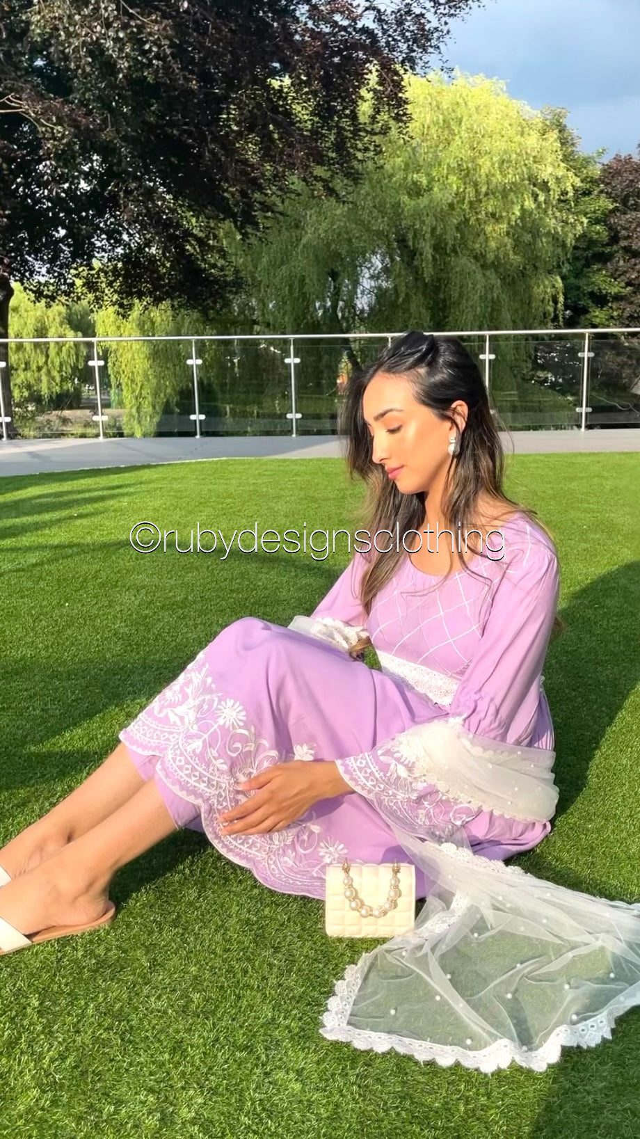 SHARIYA Lilac - 3 Piece Dress with White Embroidery and Flared Sleeves (6769462214840) (8748163825877) (8748163956949)