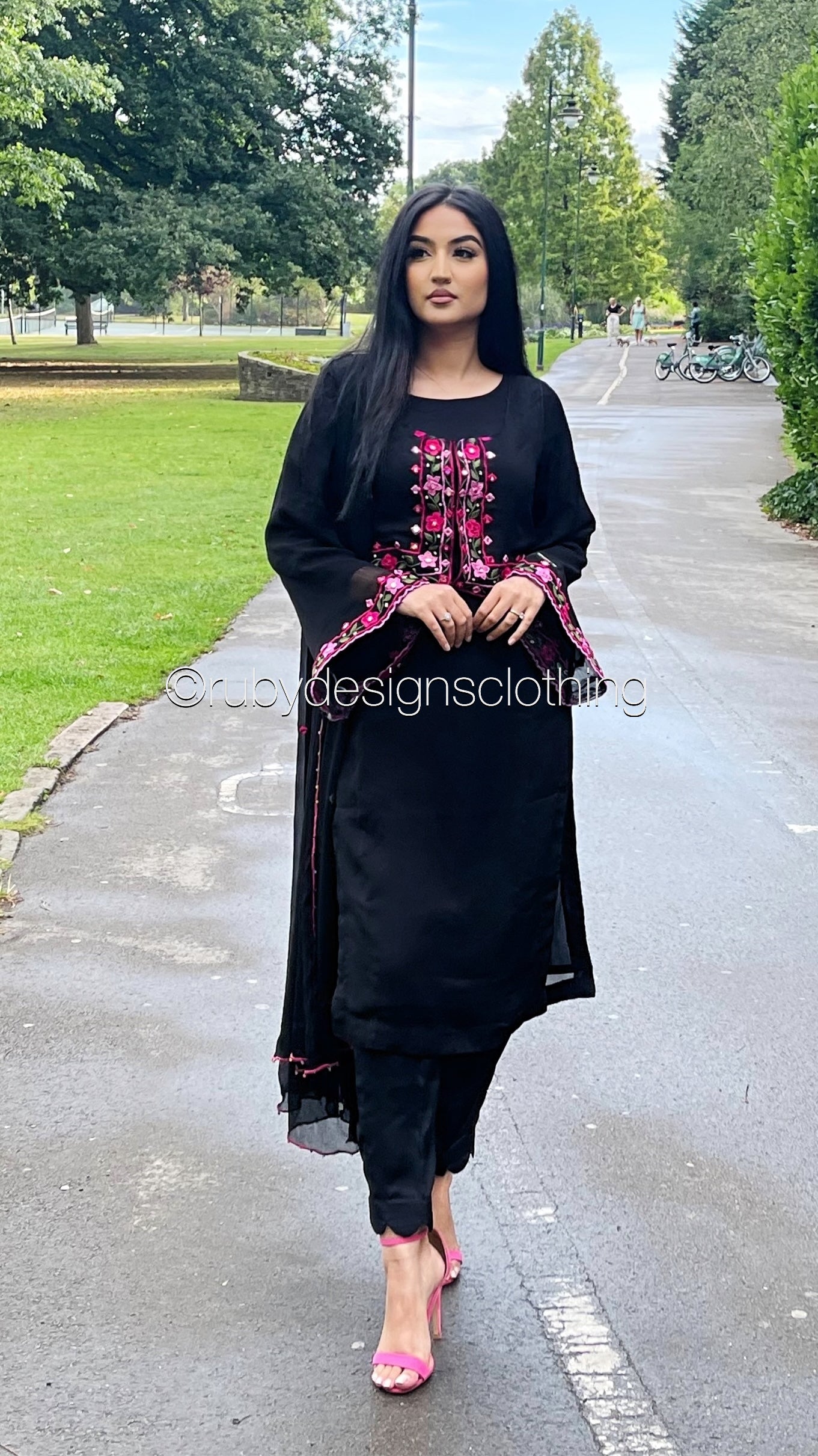 HAREEM - 4 Piece Black Chiffon Suit with Embroidered Waistcoat