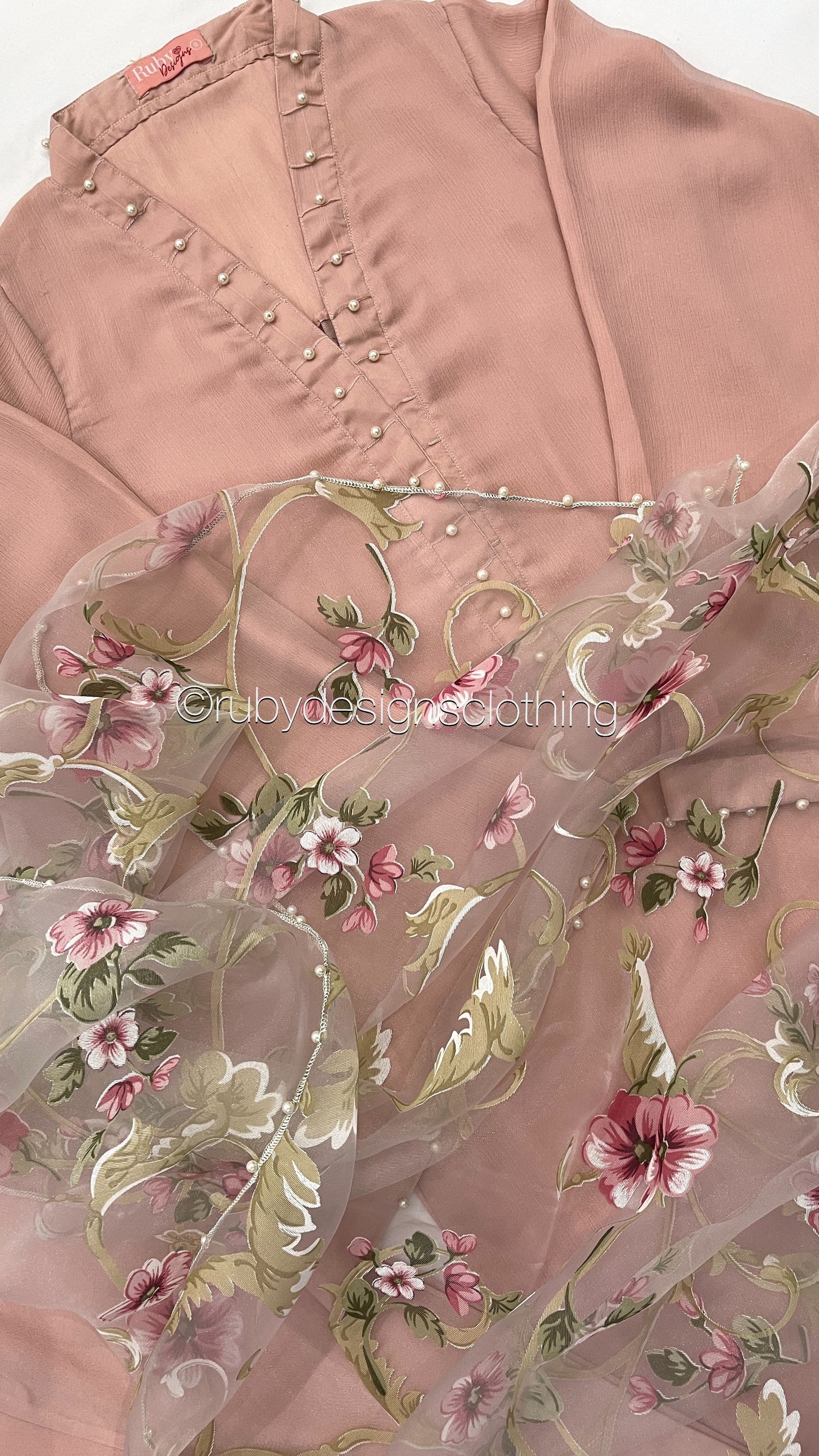 ARIA Blush - 3 Piece Chiffon Suit with Floral Print Organza Dupatta (7804096053461)