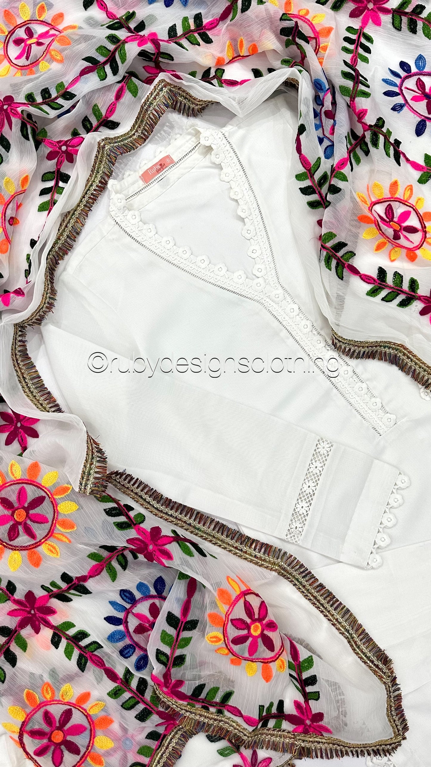 ESHA - 3 Piece White Swiss Lawn Suit with Pulkhari Dupatta (8025145540821)