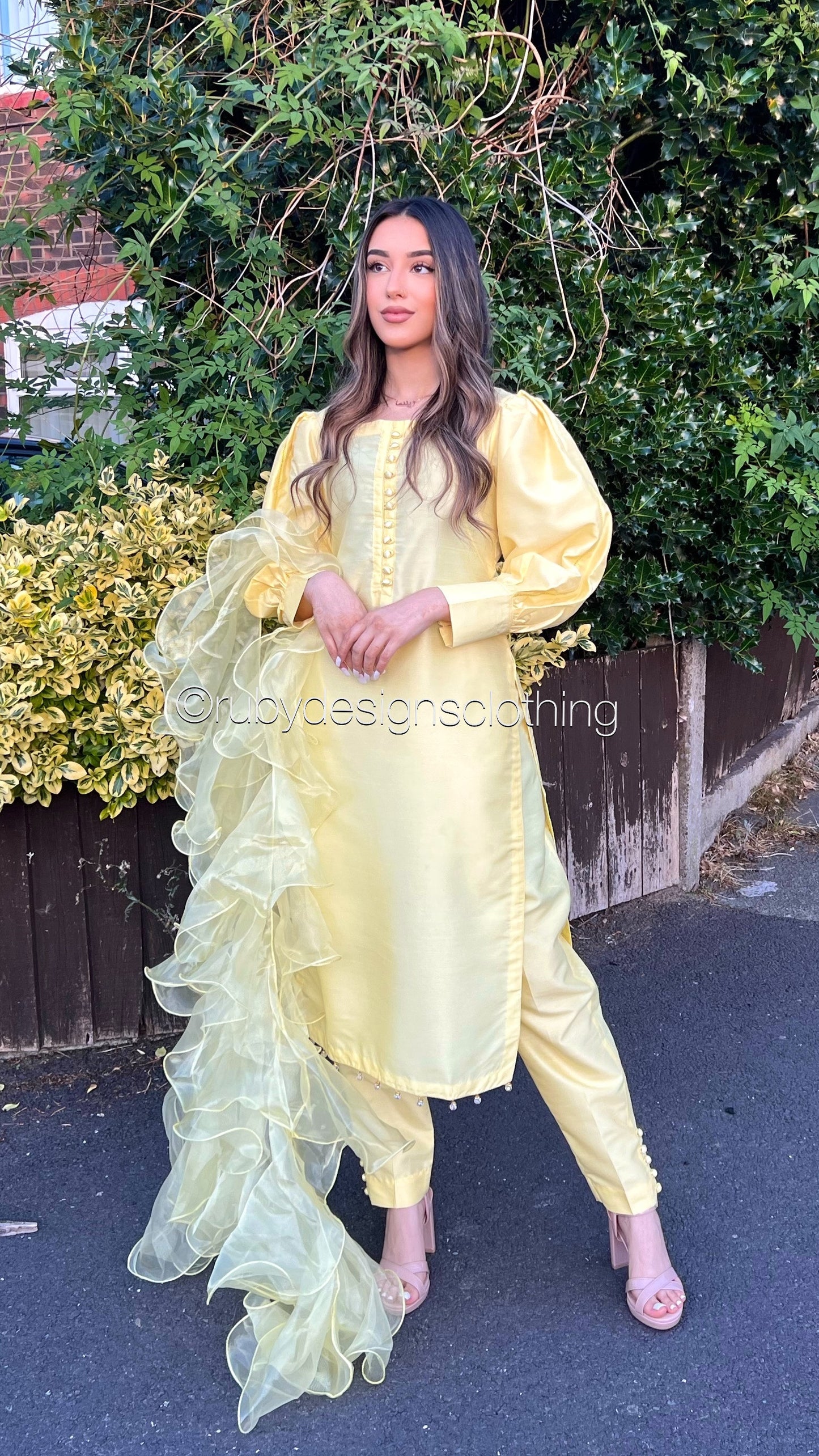 MALIHA Yellow - 3 Piece Raw Silk Suit with Ruffle Dupatta (7804037071061)