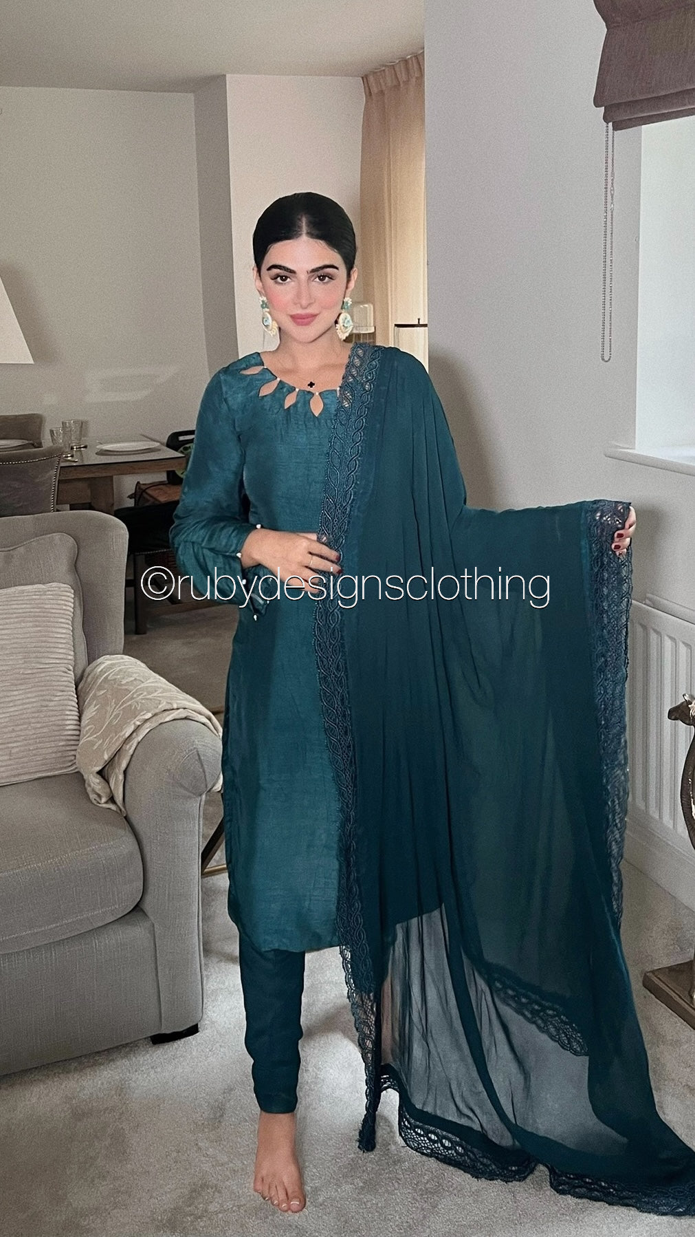 ZAINAB - 3 Piece Teal Korean Raw Silk Suit with Chiffon Dupatta (7862114549973)