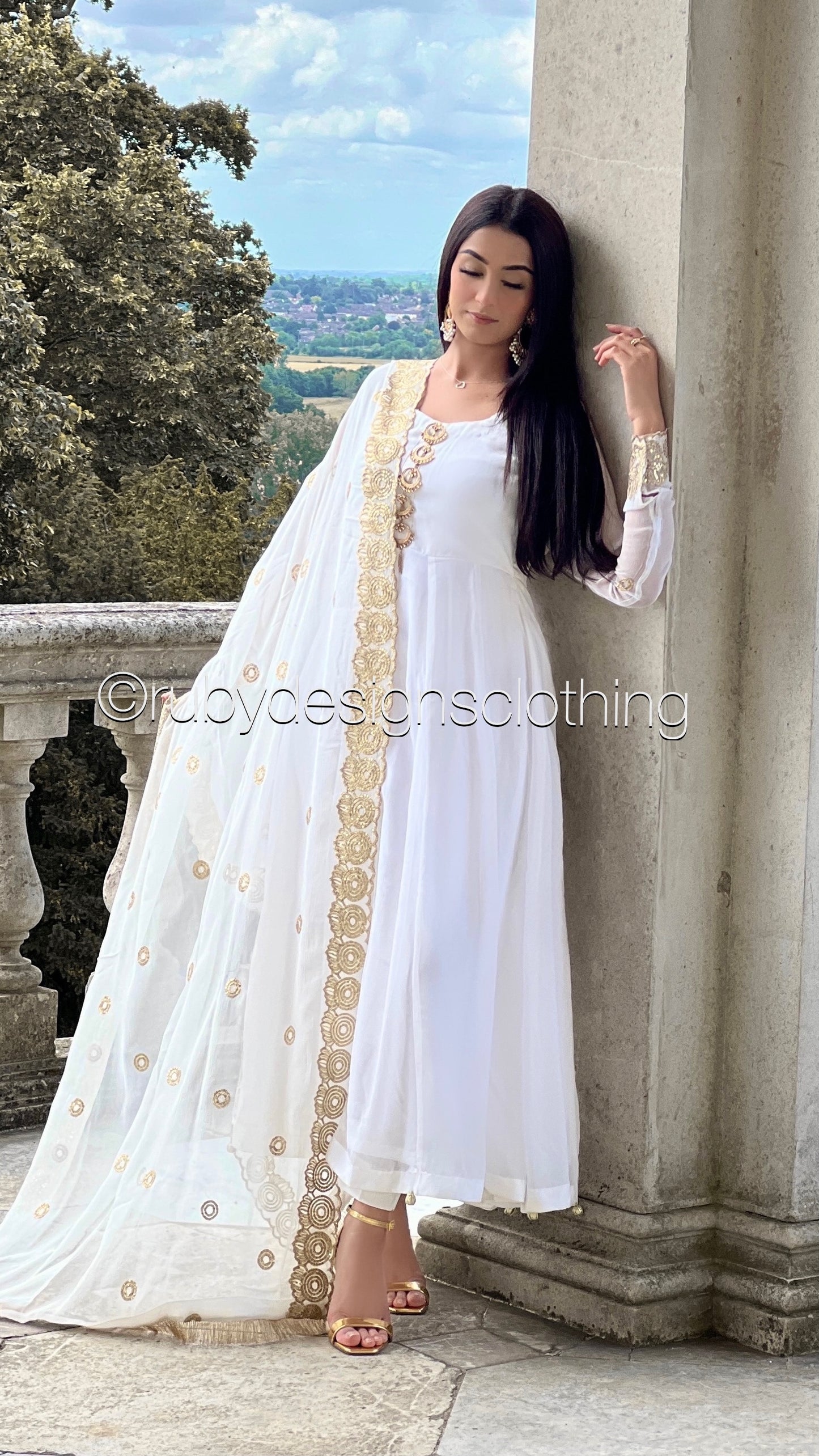 MAYA - 3 Piece White Anarkali Suit with Sequin Work Chiffon Dupatta (7765653946581)