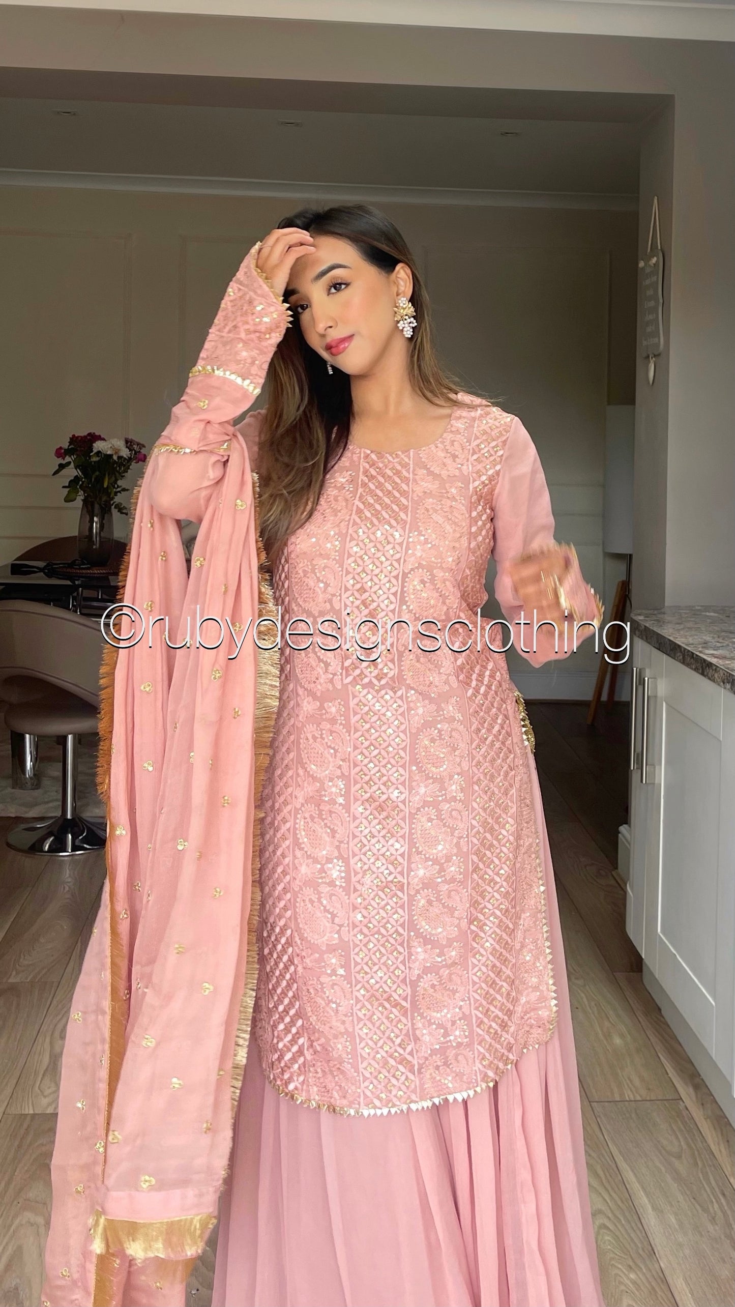 LANA - Blush Pink Luxury 3 Piece Chikankari Chiffon Sharara Suit with Pure Chiffon Dupatta (7753605054677)