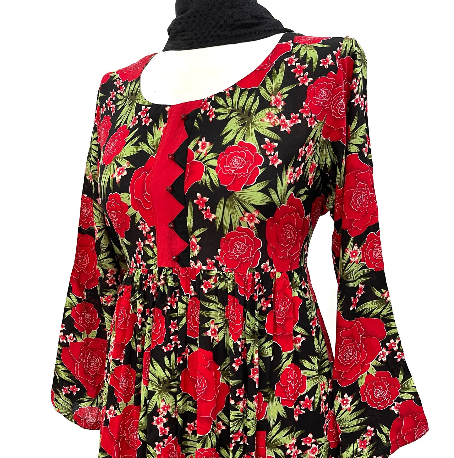 3 Piece Red Linen Floral Print Dress