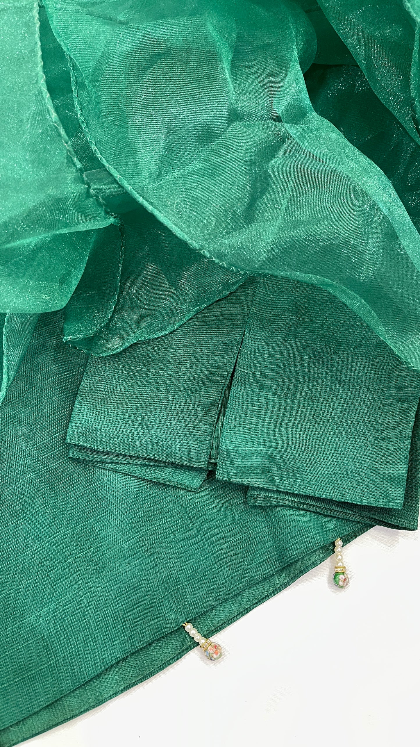 ISRA - Green 3 Piece Raw Silk Suit with Ruffle Dupatta (7557442273493)