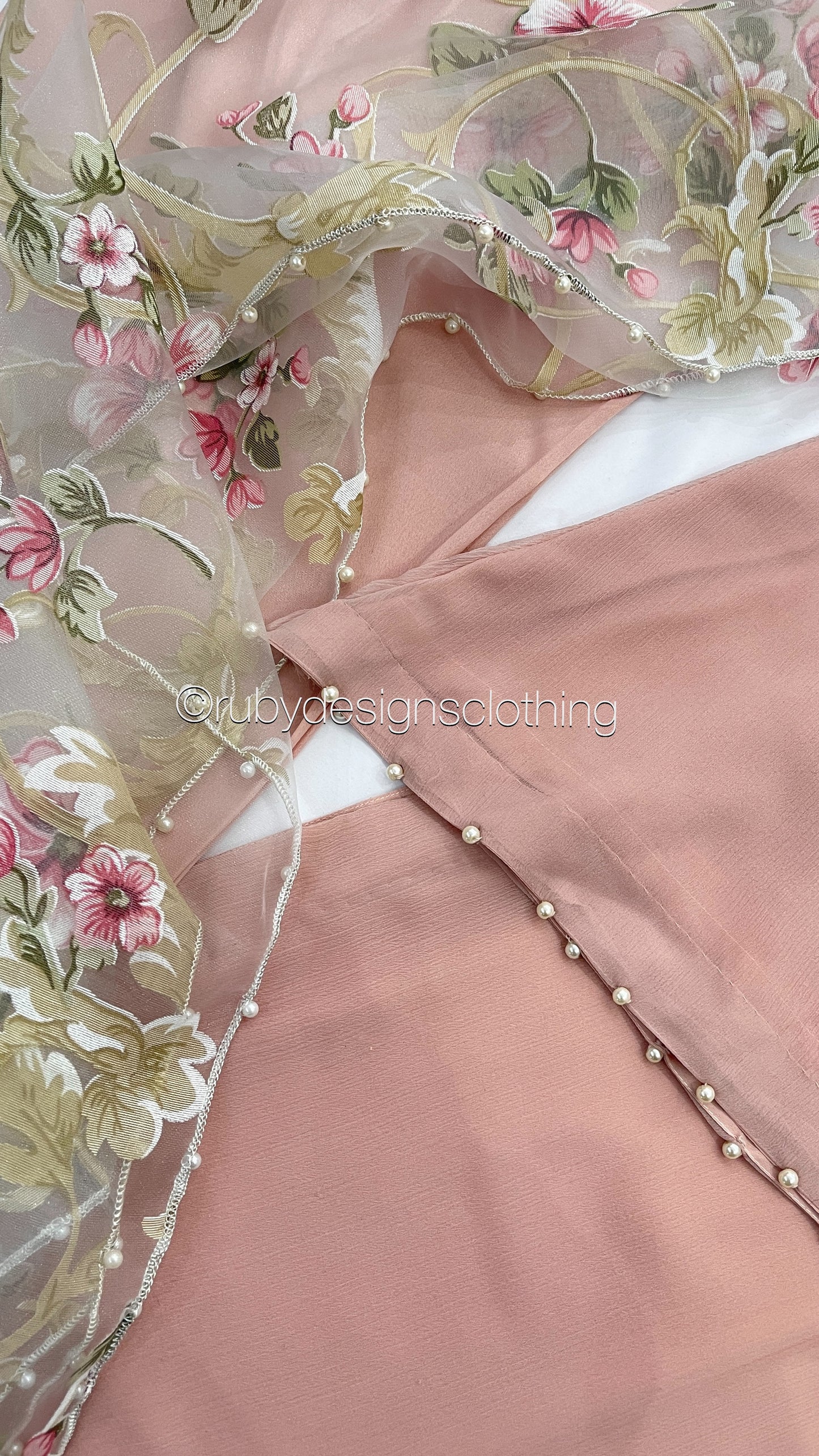 ARIA Blush - 3 Piece Chiffon Suit with Floral Print Organza Dupatta (7804096053461)