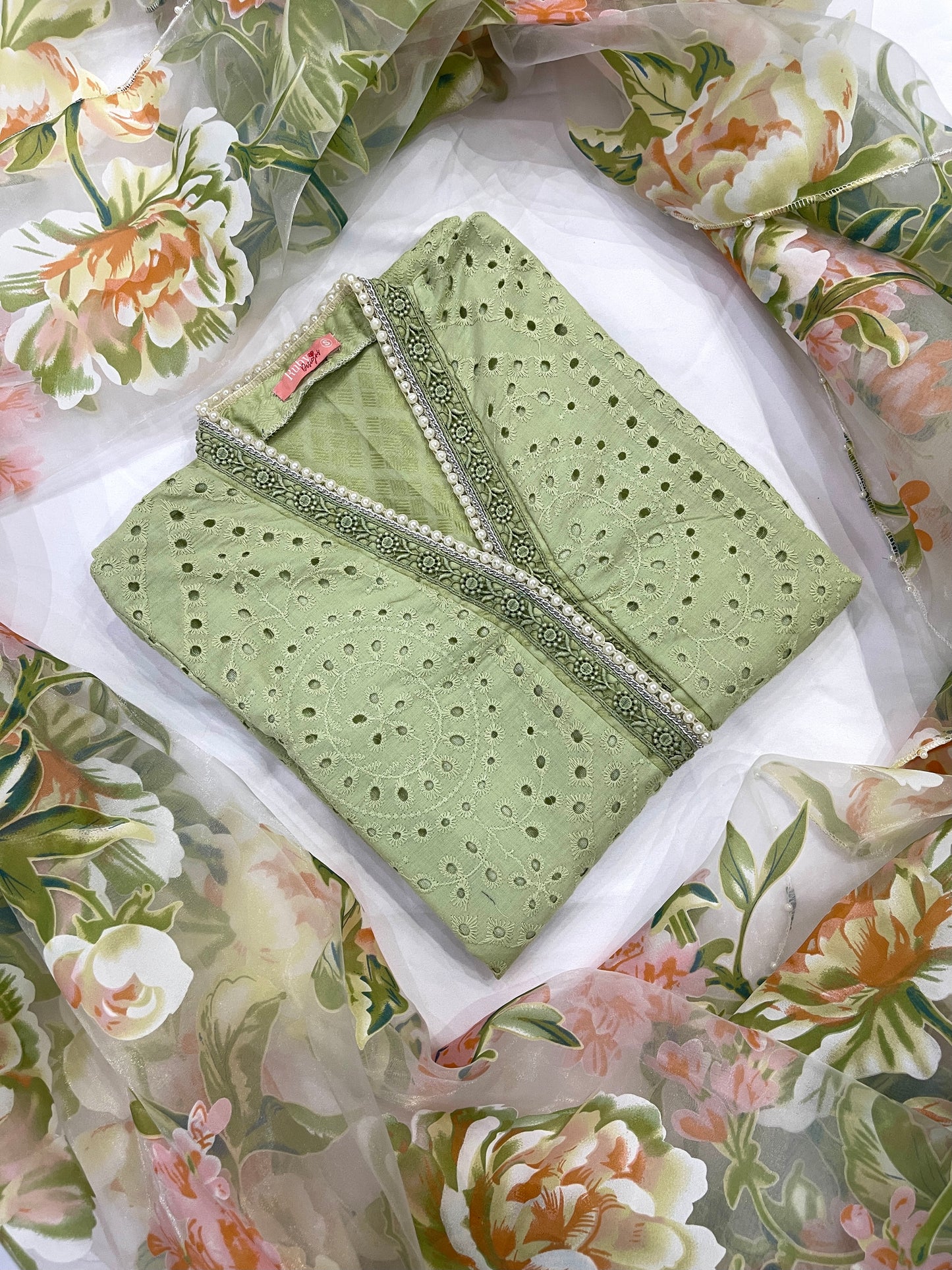 FAYE - 3 Piece Chikankari Suit with Floral Organza Dupatta (7683725557973)