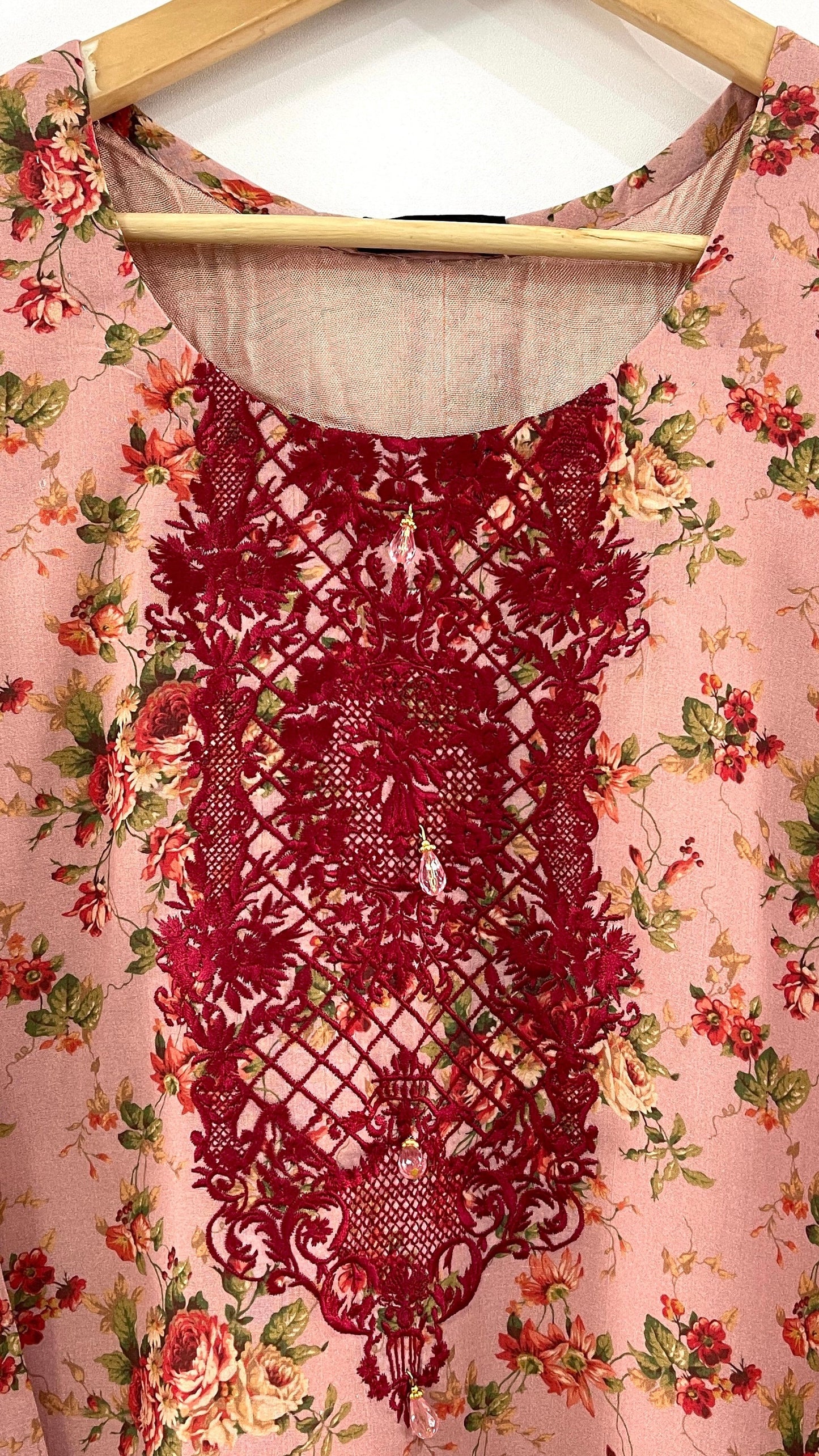 Original Manizay Pink 3 Piece Swiss Lawn Suit with Floral Print (6643671400632)