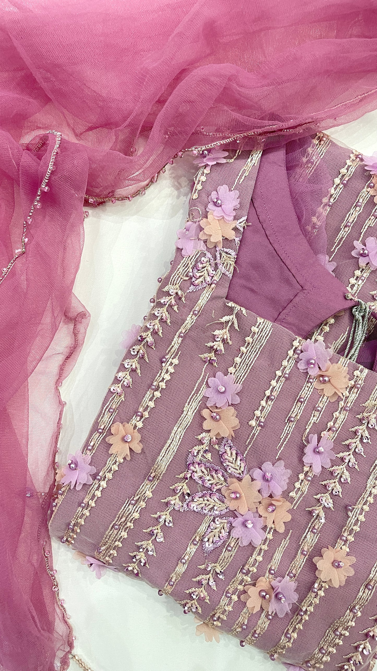 AMAL - Pink 3 Piece Heavy Embroidered Net Suit with 3D Detail (7801369428181) (8747684790485) (8747689214165)