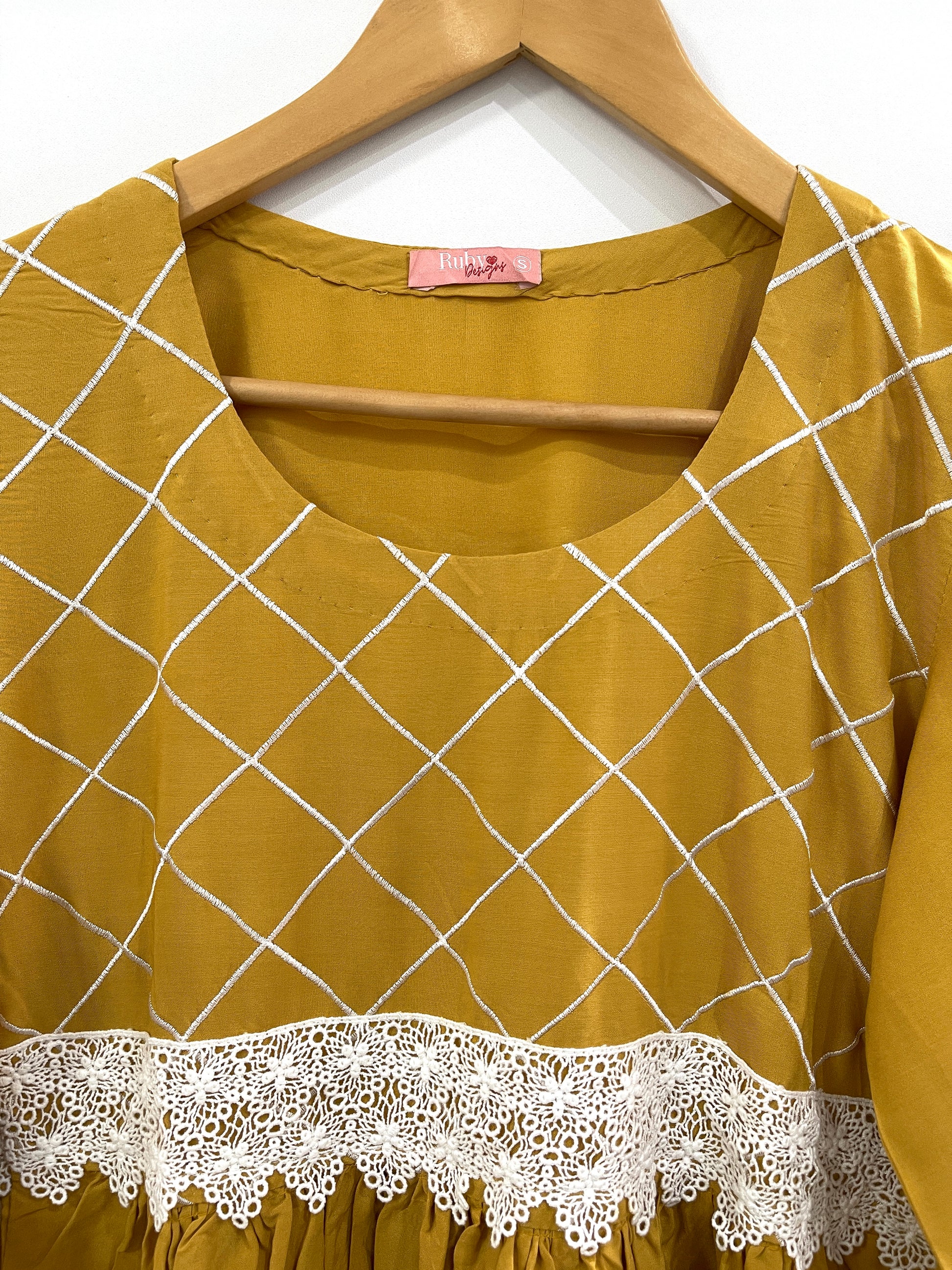 SHARIYA Mustard - 3 Piece Dress with White Embroidery and Flared Sleeves (6600533704888)