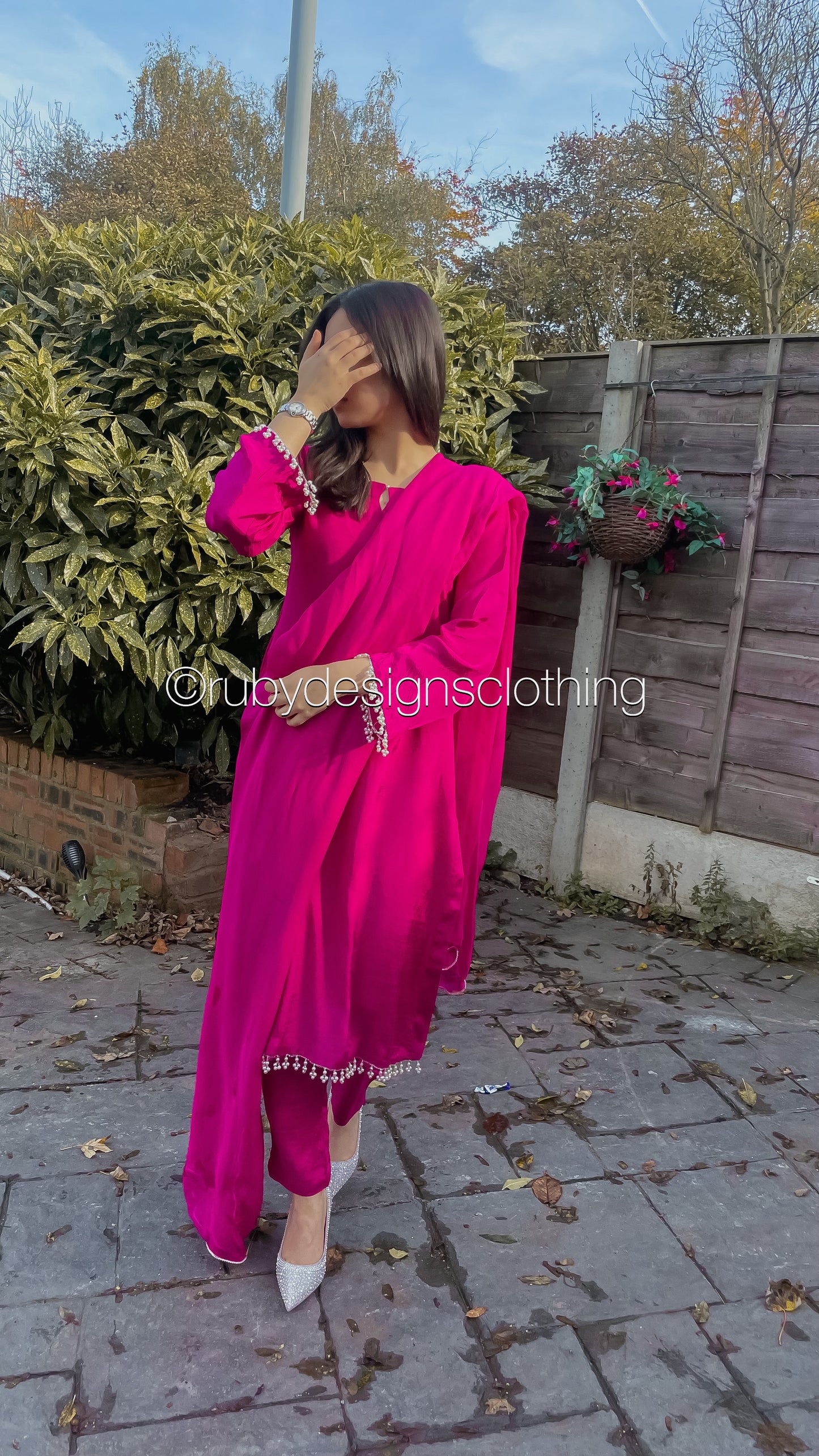 AMELIA Pink - 3 Piece Raw Silk Suit with Loop Cutout Neck (8020413382869)