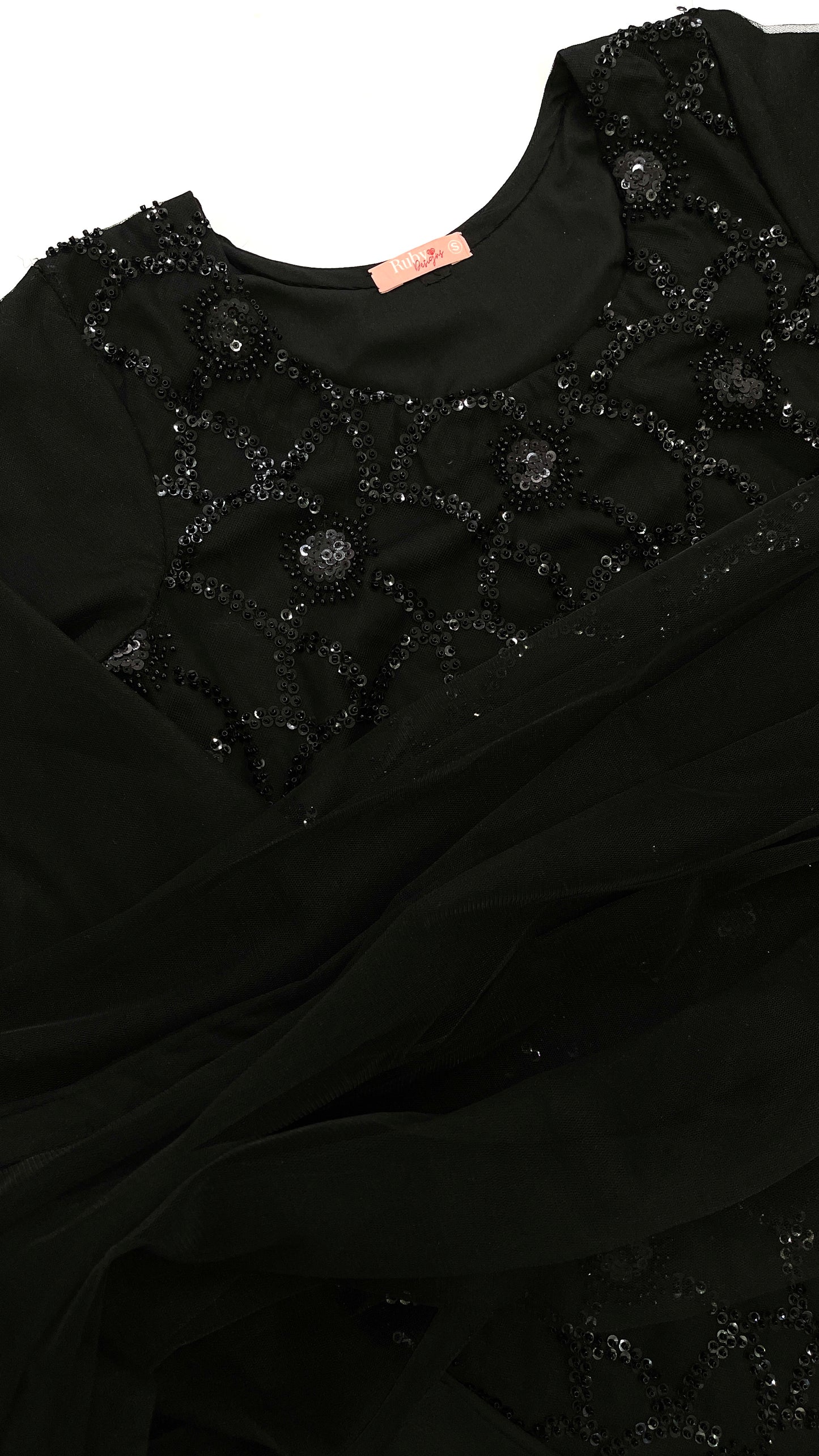 LANAH - Jet Black 3 Piece Embroidered Net Suit with Net Dupatta (7655498940629)