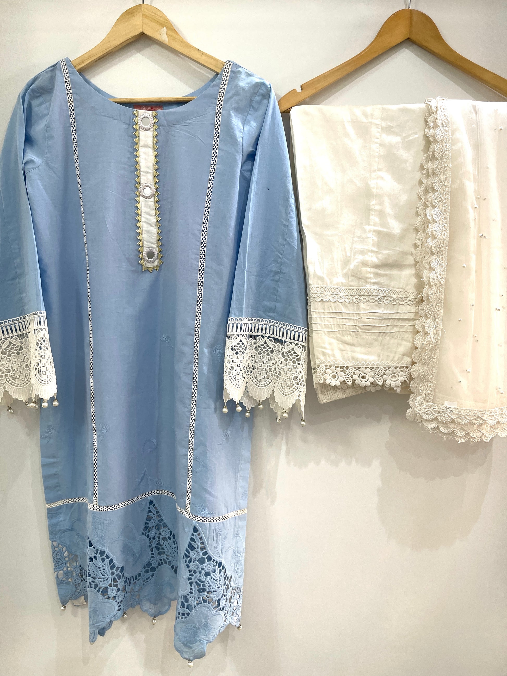 RUHI - 3 Piece Lawn Suit with Lace and Mirror Details (6762062708920)