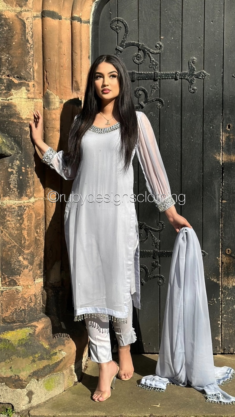 SERENA Grey - 3 Piece Grey Chiffon Suit with Chiffon Dupatta (8025009586389)