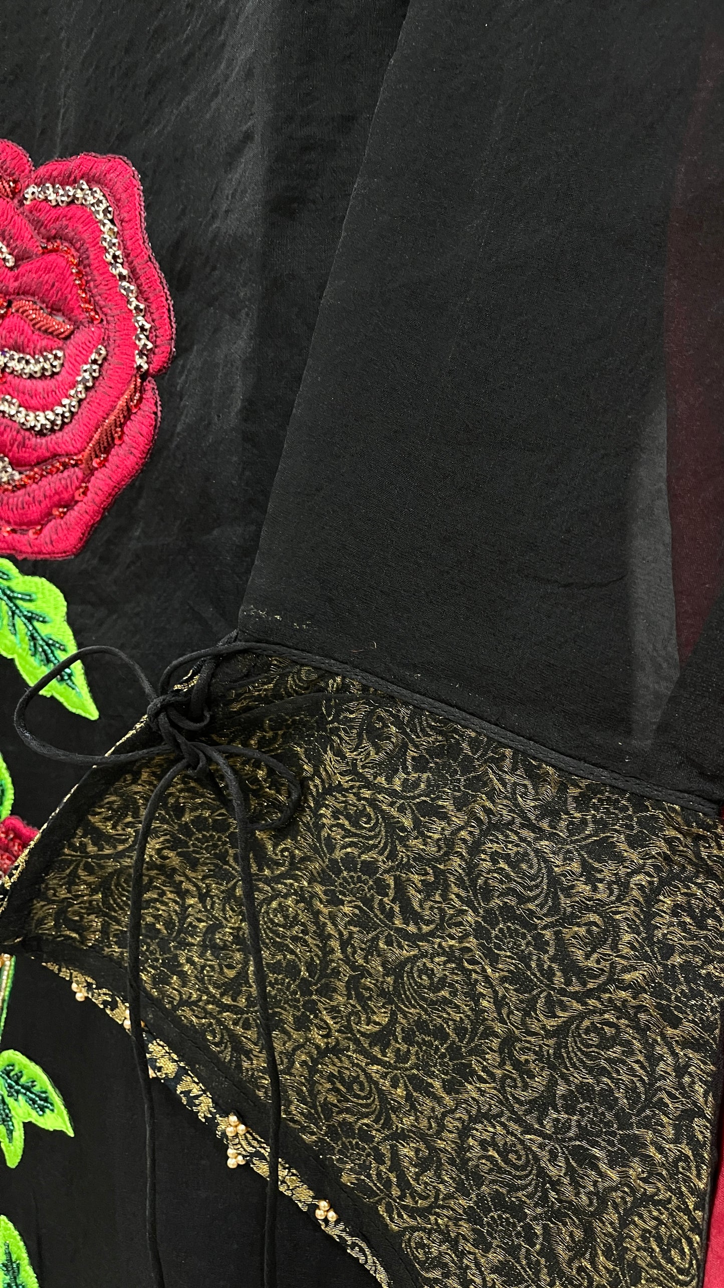 3 Piece Organza Black Suit with Red Rose Embroidery (6651370111160)