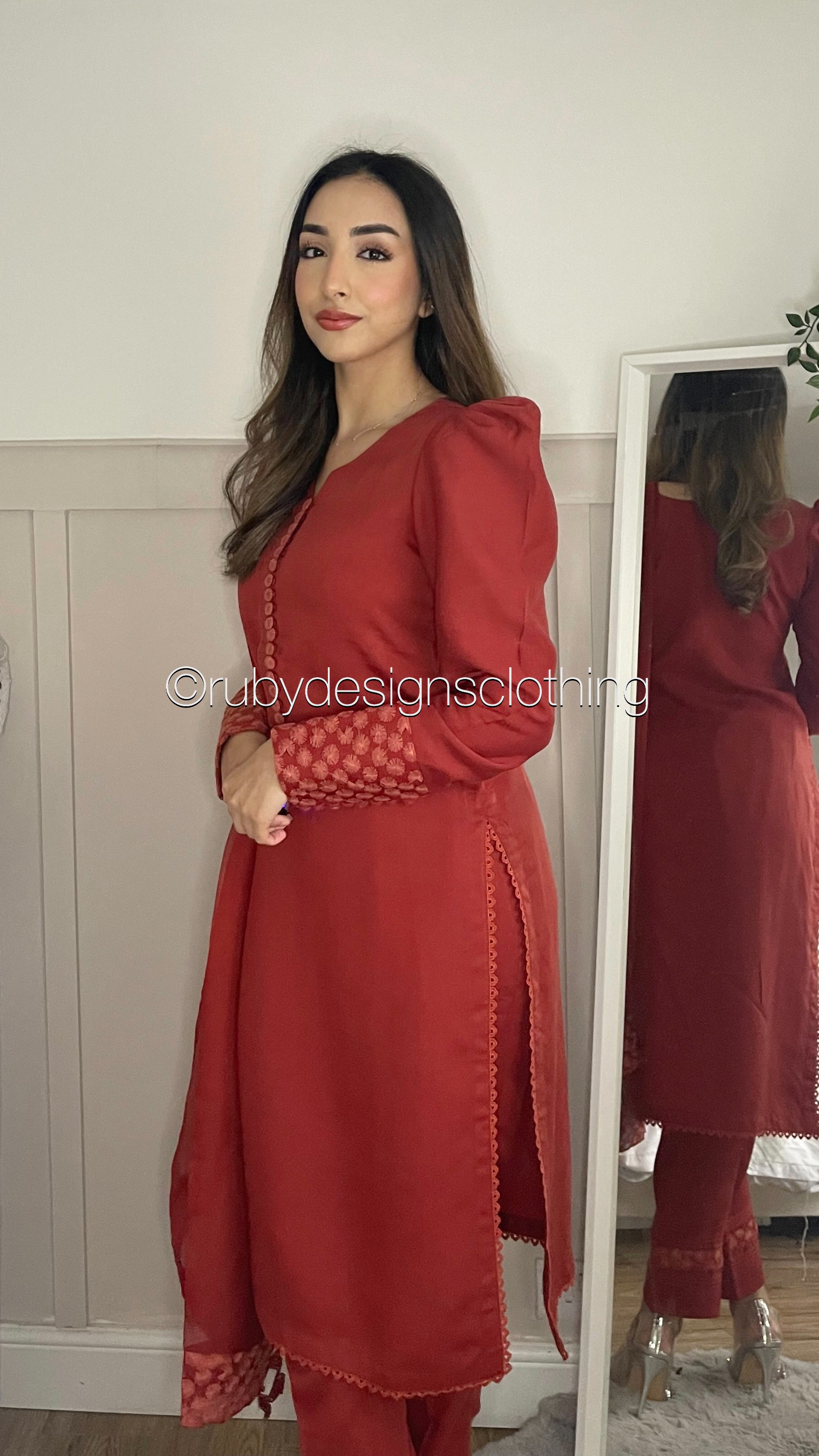 FIZZA - 3 Piece Rust Orange Marina Suit with Chiffon Dupatta (7974265684181) (8747698290901)