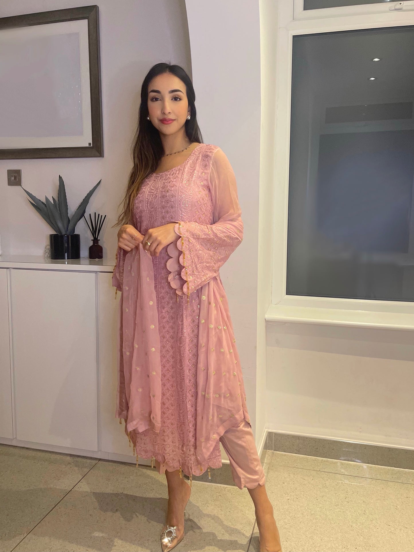 FAIZA - 3 Piece Pink Chikankari Chiffon Suit with Pure Chiffon Dupatta (7462993789141)