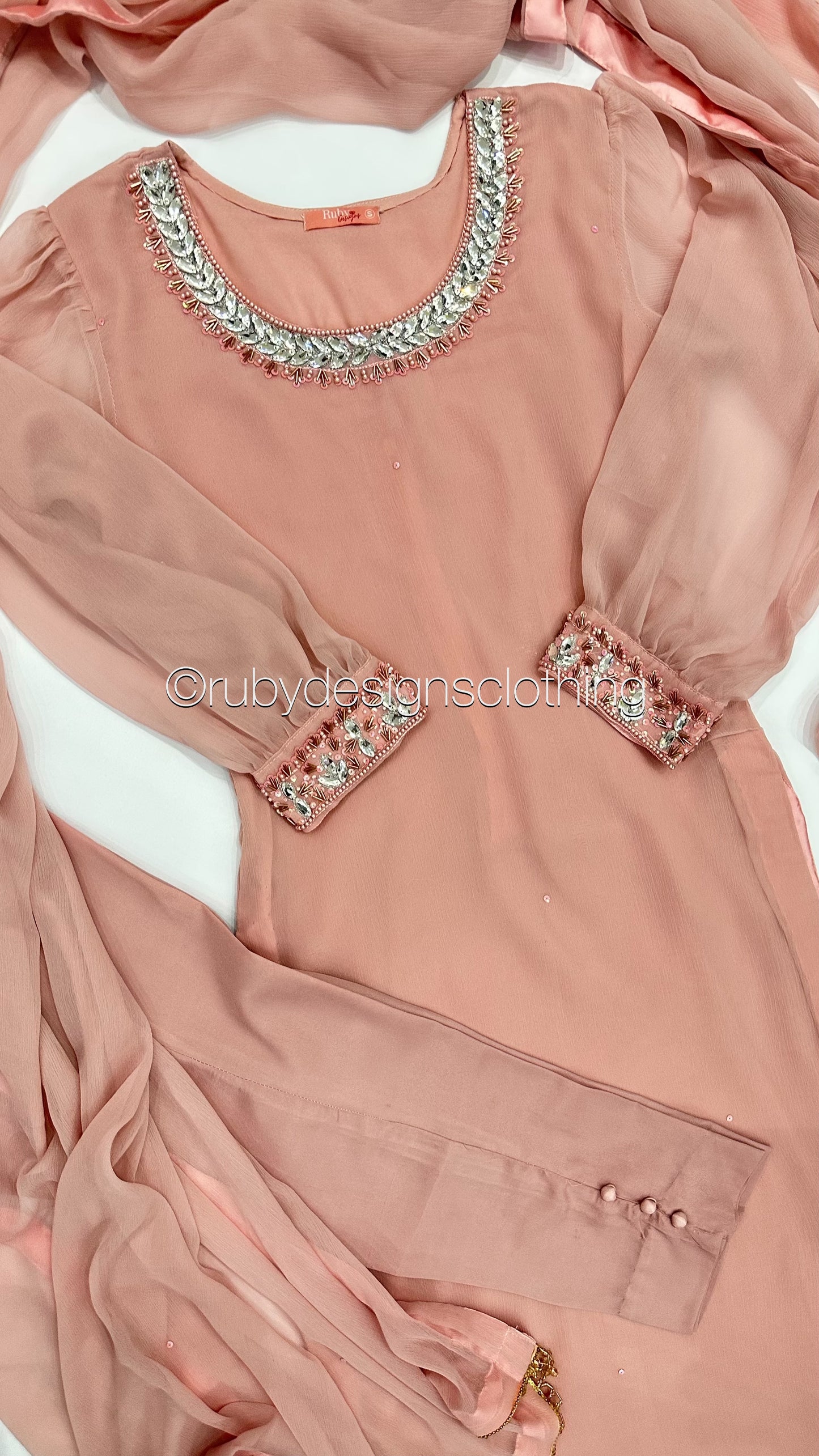 SERENA Pink - 3 Piece Baby Pink Chiffon Suit with Chiffon Dupatta (8025010241749) (8748077875413)