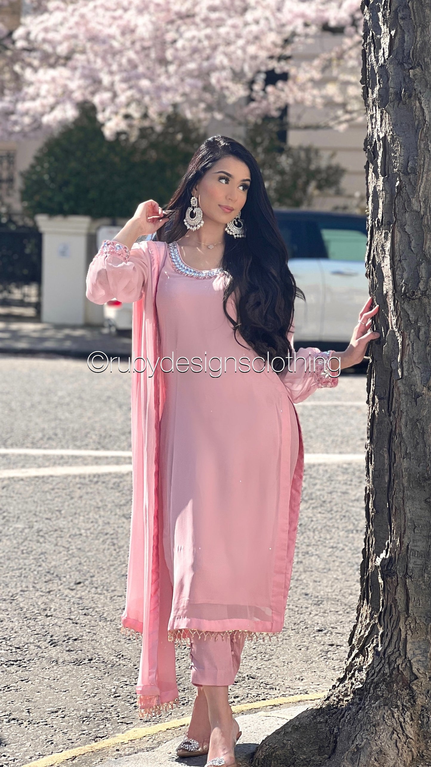 SERENA Pink - 3 Piece Baby Pink Chiffon Suit with Chiffon Dupatta (8025010241749) (8748077875413)