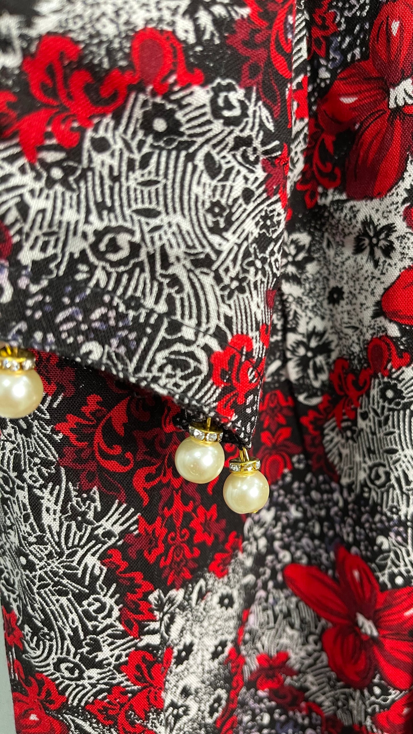 3 Piece Linen Red and White Floral Print Dress (6577922048184)