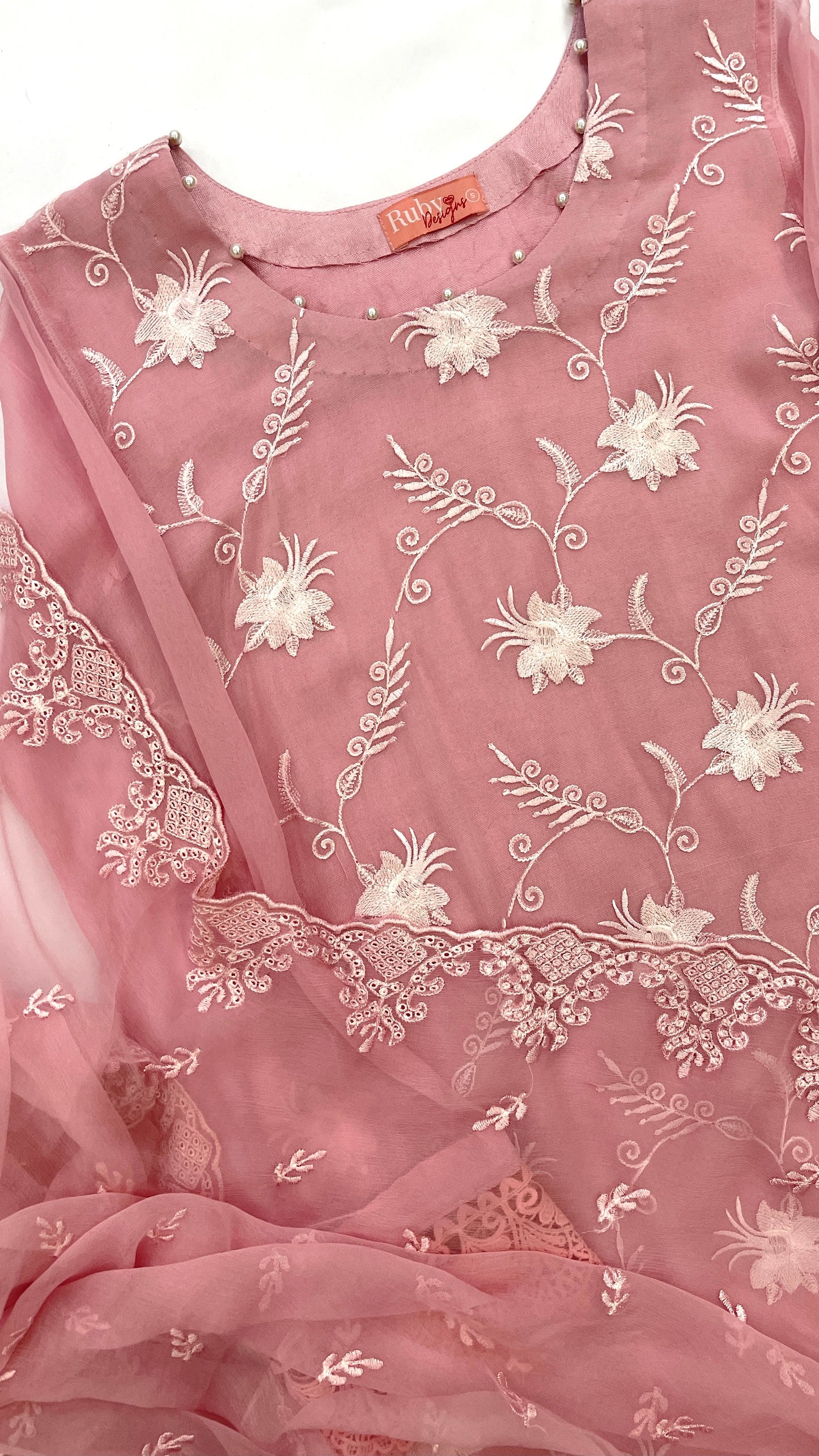MEHER Pink - 3 Piece Embroidered Chiffon Suit with Cut Out Details (7649359102165)