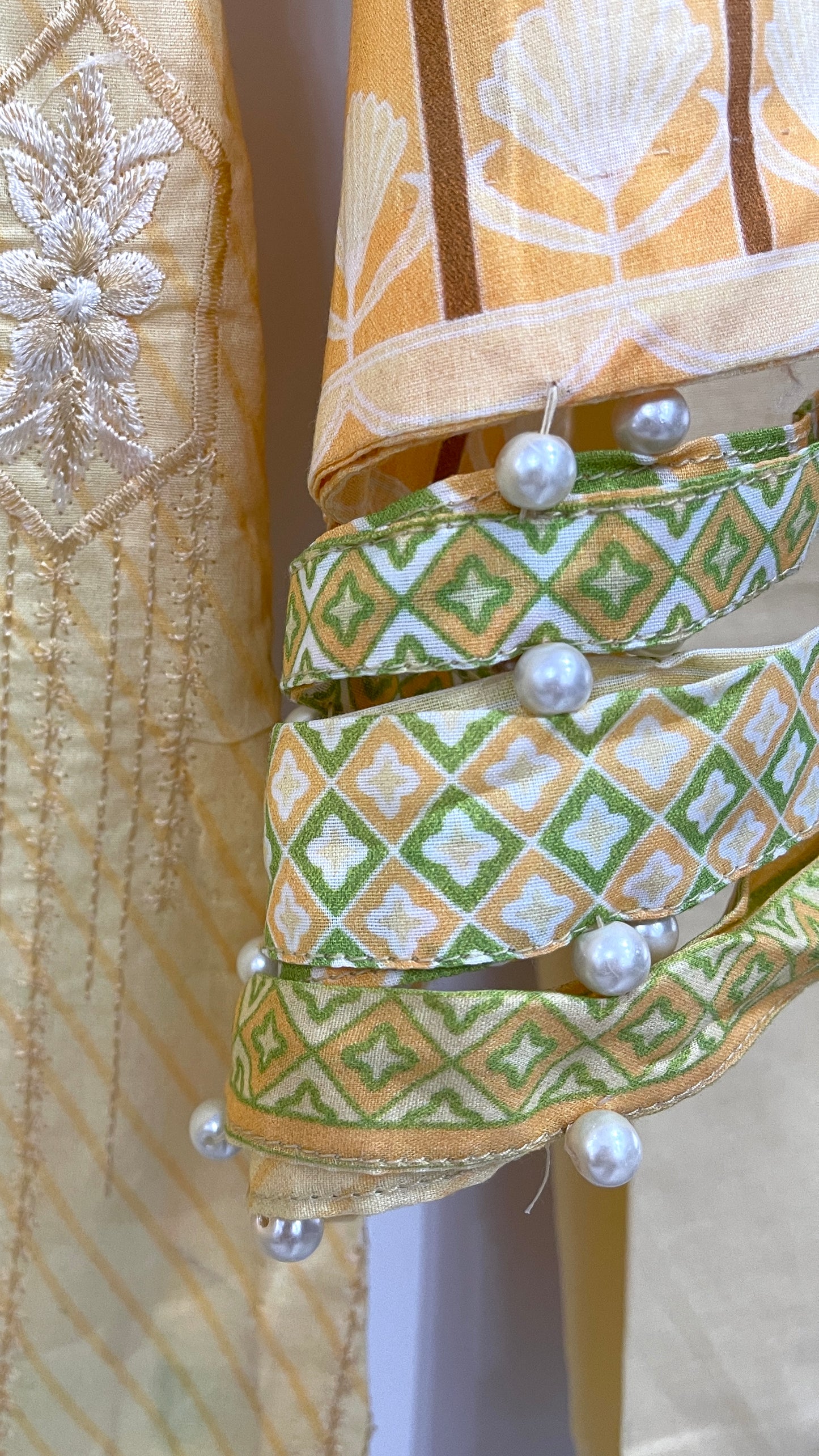 Original KHAS 3 Piece Stitched Yellow Luxury Lawn Suit with Chiffon Dupatta