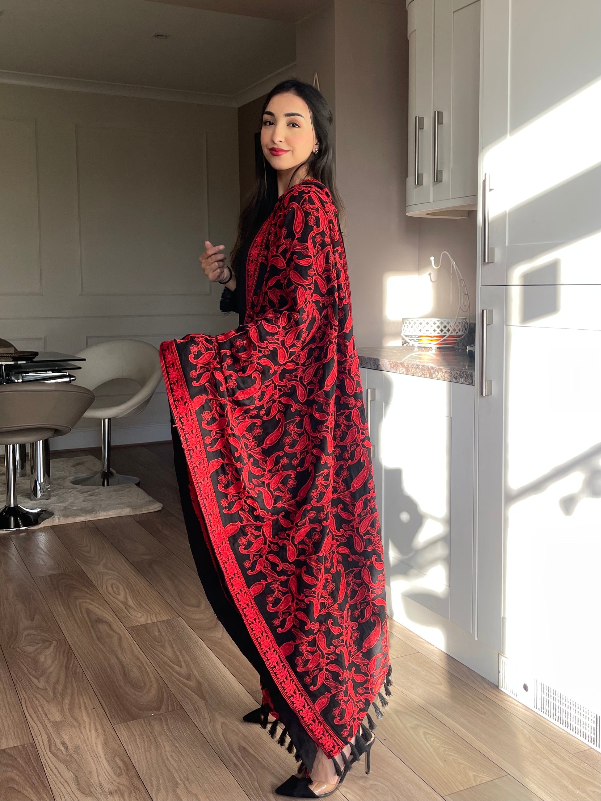 ZOYA - 3 Piece Black Marina Suit with Heavily Embroidered Shawl (7527432028373)