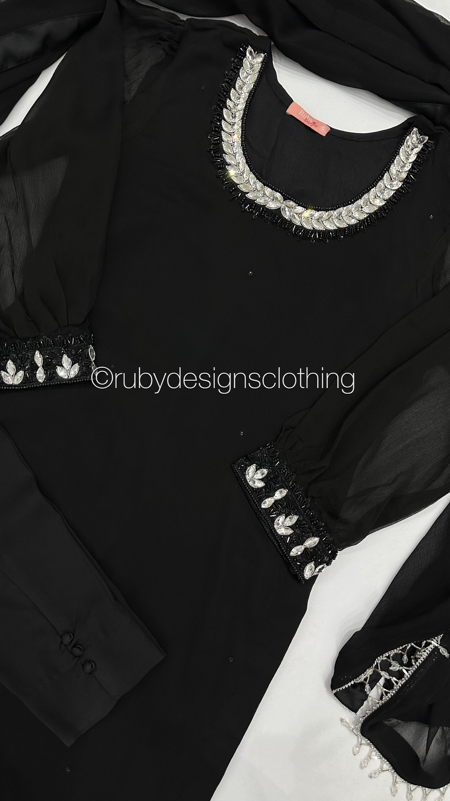 SERENA Black - 3 Piece Black Chiffon Suit with Chiffon Dupatta