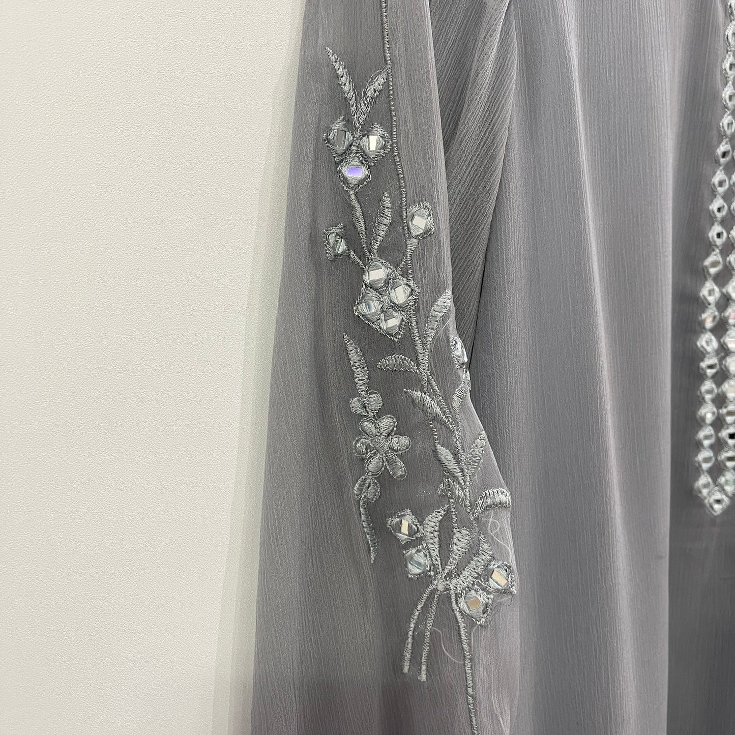 AMANI - 3 Piece Grey Chiffon Suit with Mirror and Tassel Details (6812544467128)