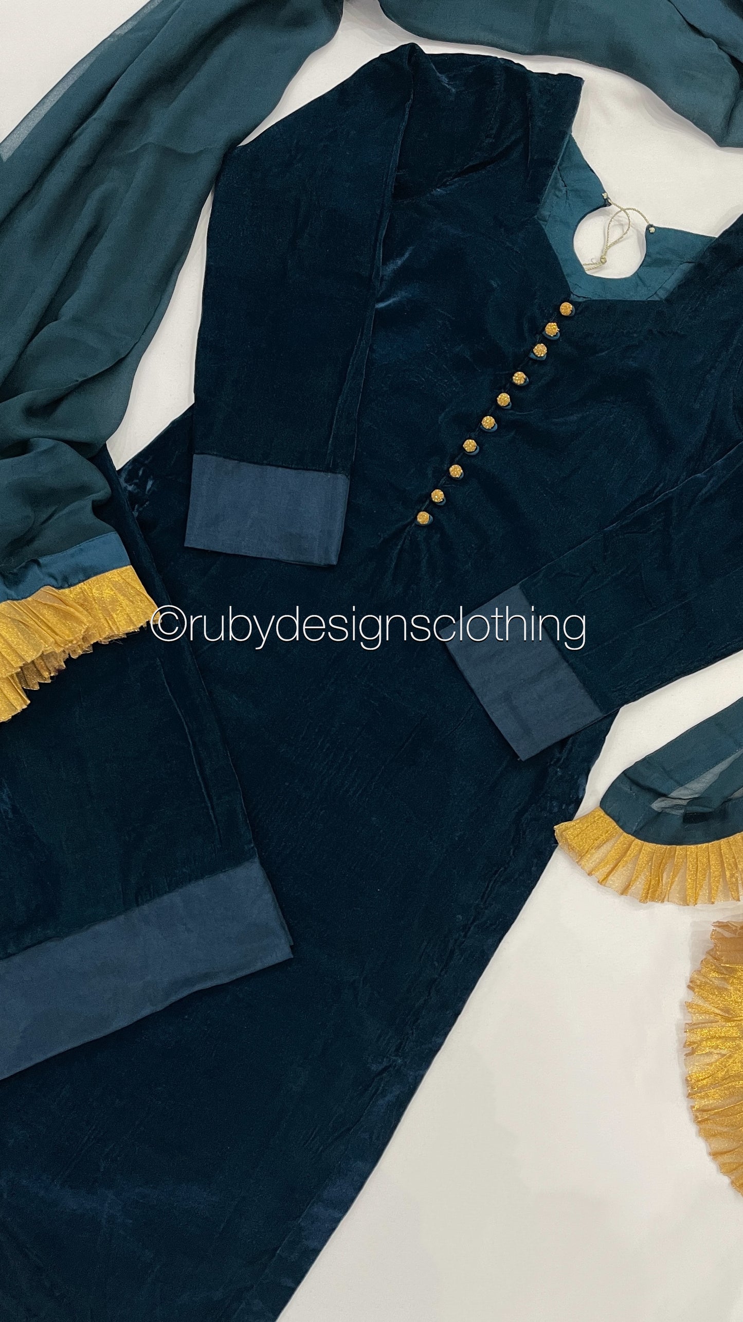SHARIYA - 3 Piece Blue Velvet Suit with Chiffon Dupatta (7983204860117)