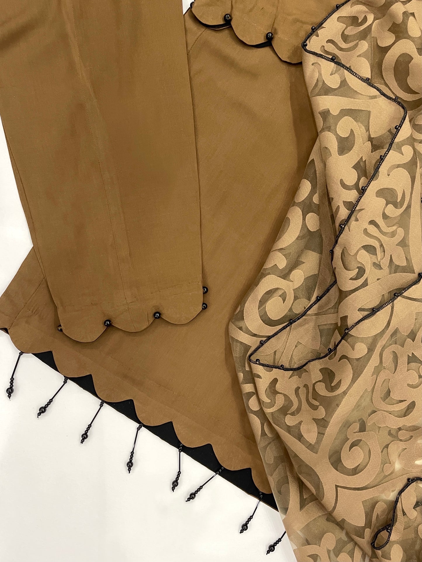 HIBAH - 3 Piece Brown Linen Suit with Printed Organza Dupatta (7472416882901)